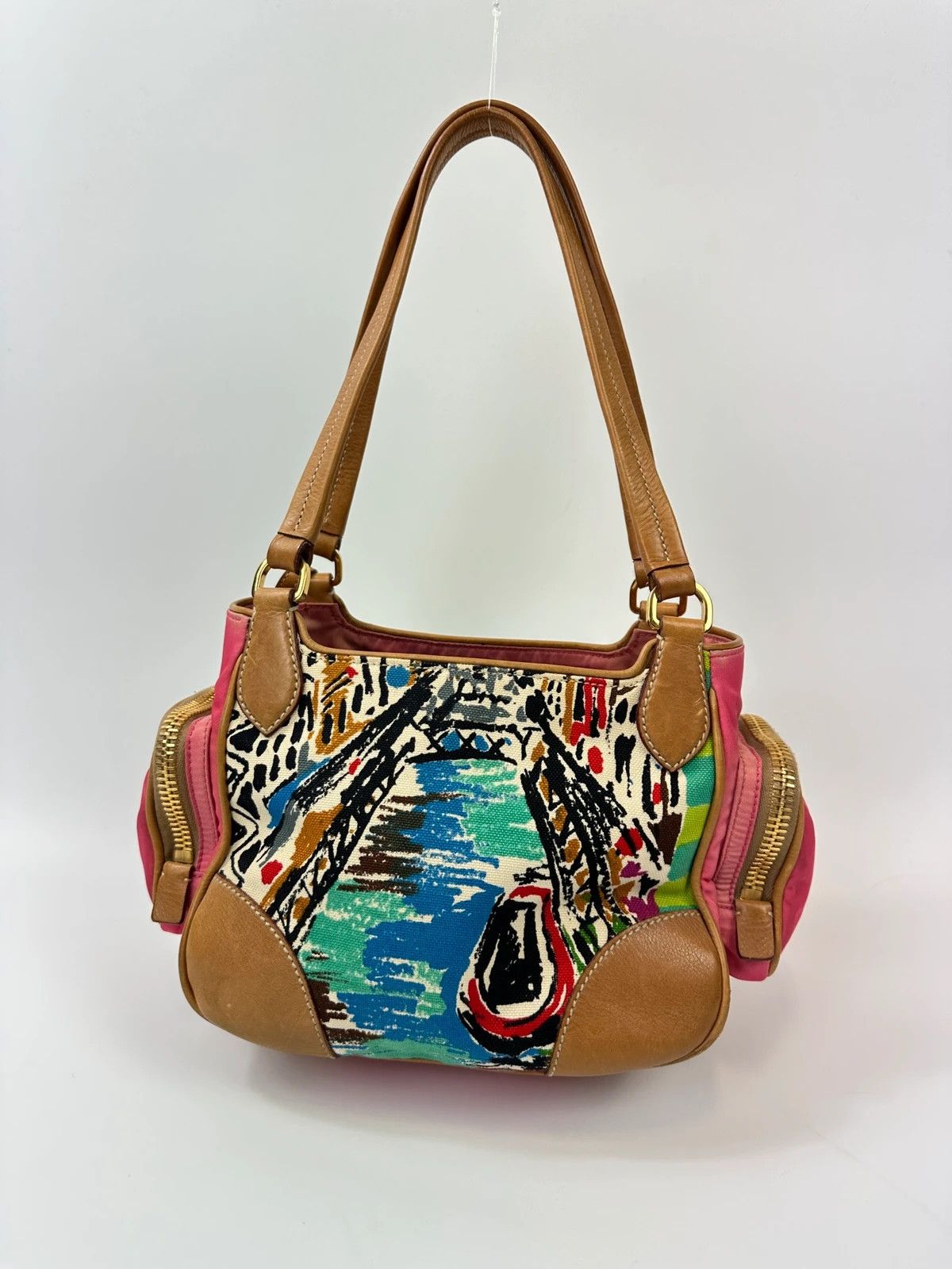 Prada Prada Milano SS04 Venezia Leather & Canvas Painting HandBag Size ONE SIZE - 8 Thumbnail