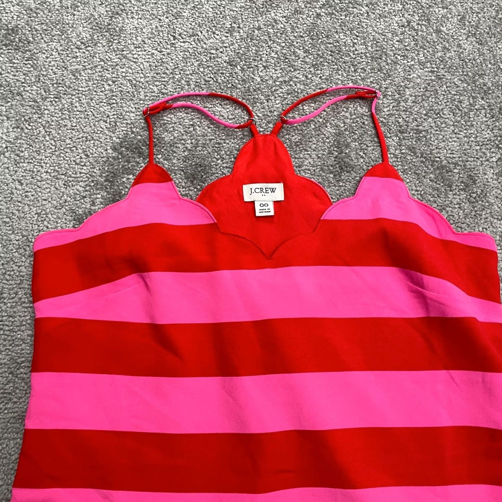 J.Crew J.Crew Tank Top Womens 00 Red Pink Striped Scalloped Racerback Camisole Casual Size XXS / US 00 / IT 34 - 3 Thumbnail