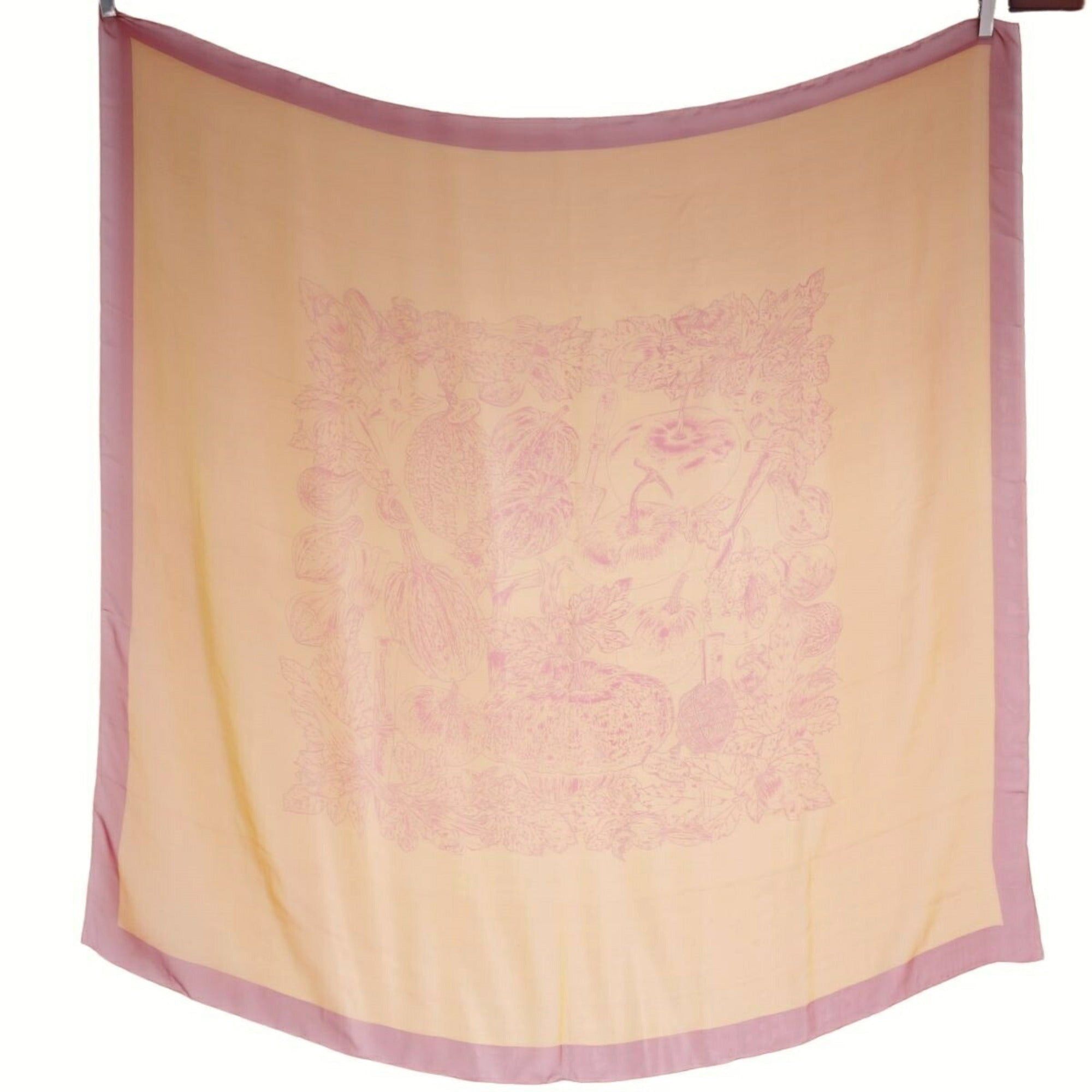 image of Hermes Scarf Muffler Shawl Carre 140 Citrouilles Et Coloquintes Silk Chiffon Ladies Orange in Black