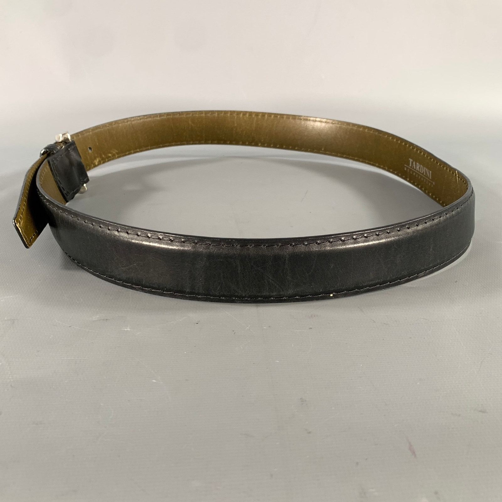 Other TARDINI Size 38 Black Crackled Leather Belt Size 38 - 4 Thumbnail