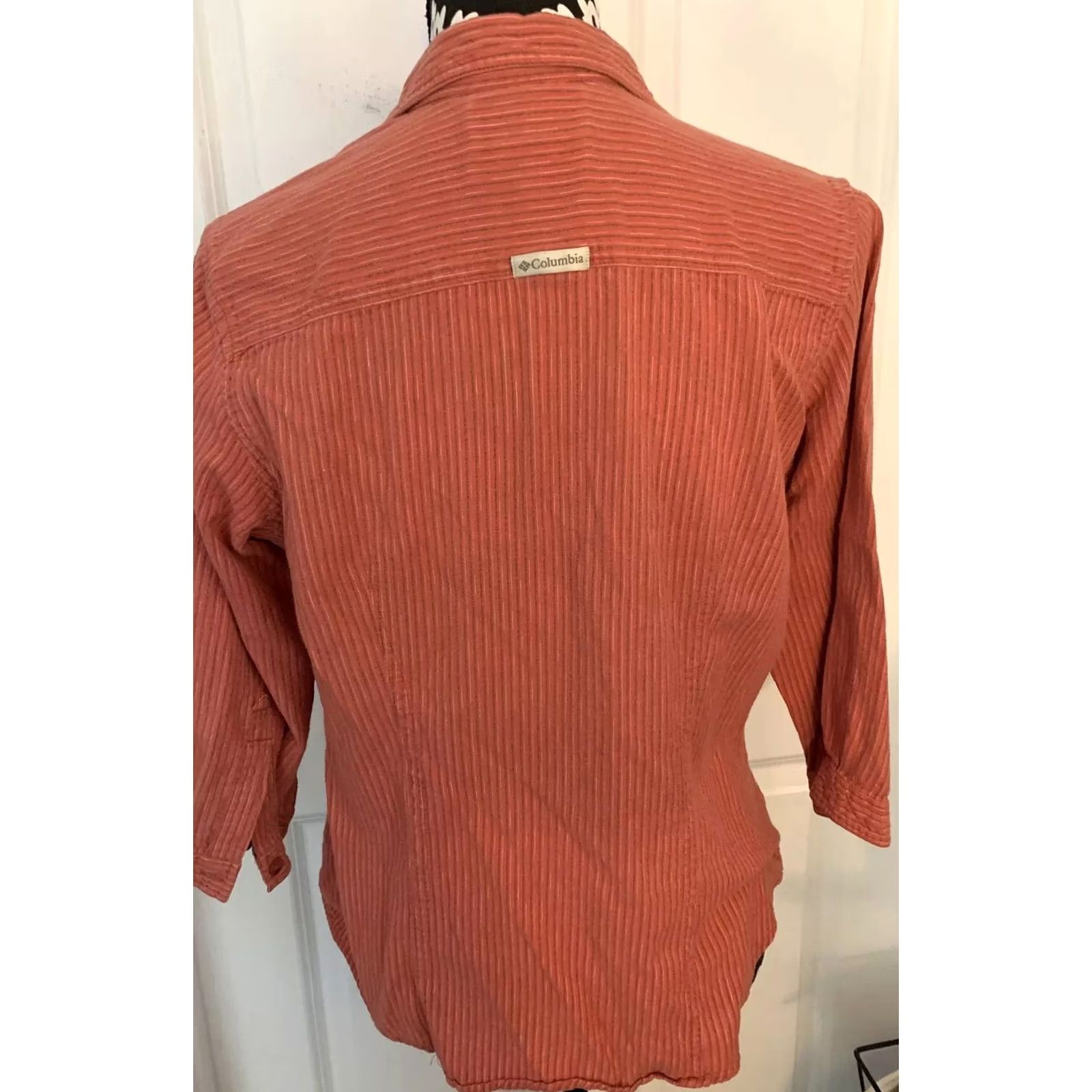 Vintage Columbia Womens Button Up 3/4 Sleeve Orange Striped Shirt L SZL #204 Shirt Mens? Size L / US 10 / IT 46 - 3 Thumbnail
