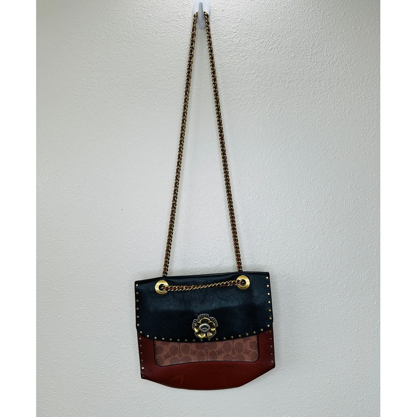 Coach Vintage Coach Tea Rose Parker Bag Rivets Snakeskin Detail Size ONE SIZE - 2 Thumbnail