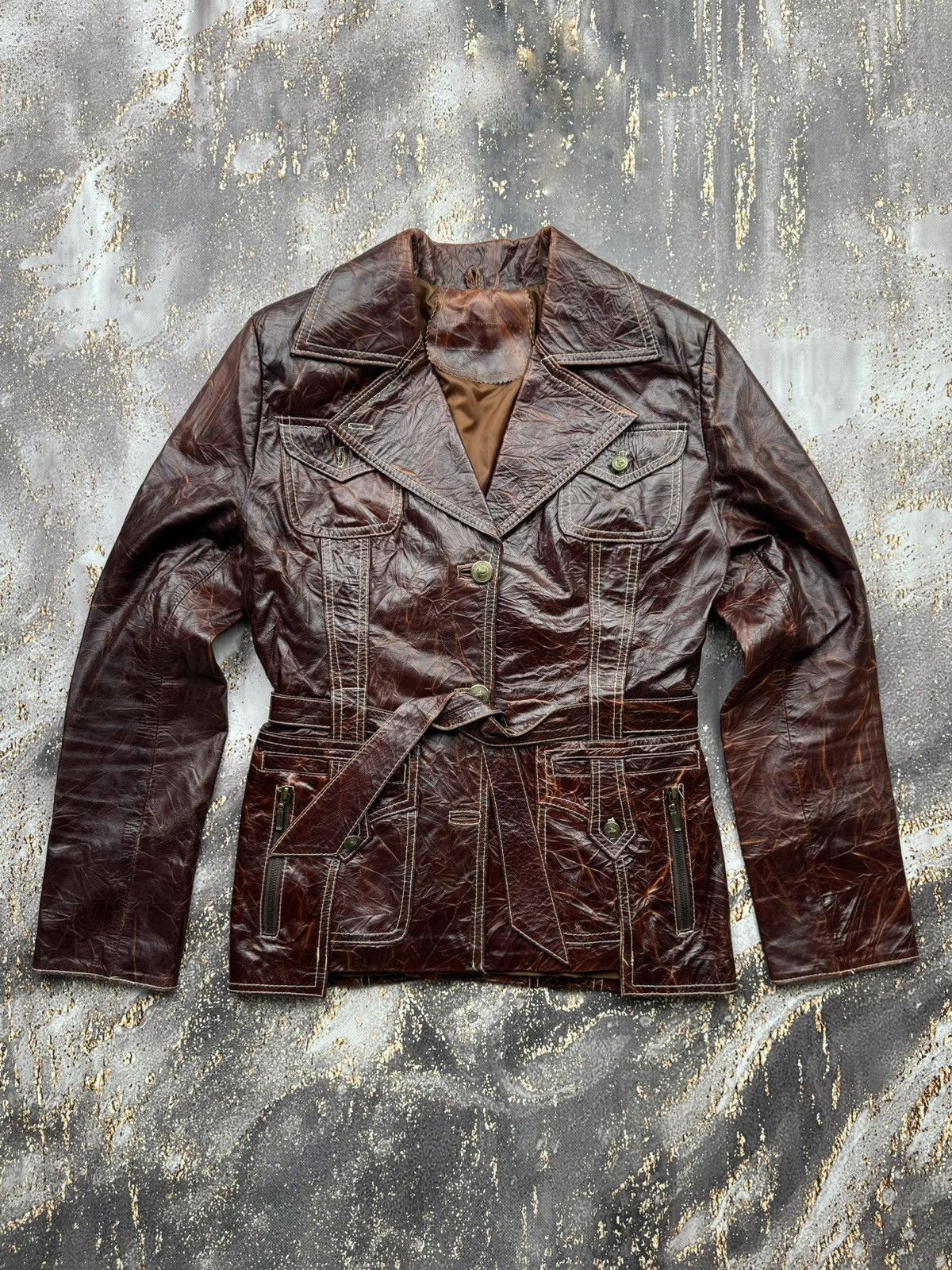 Genuine Leather × Vintage Vintage Leather Jacket With Belt Size S / US 4 / IT 40 - 1 Thumbnail