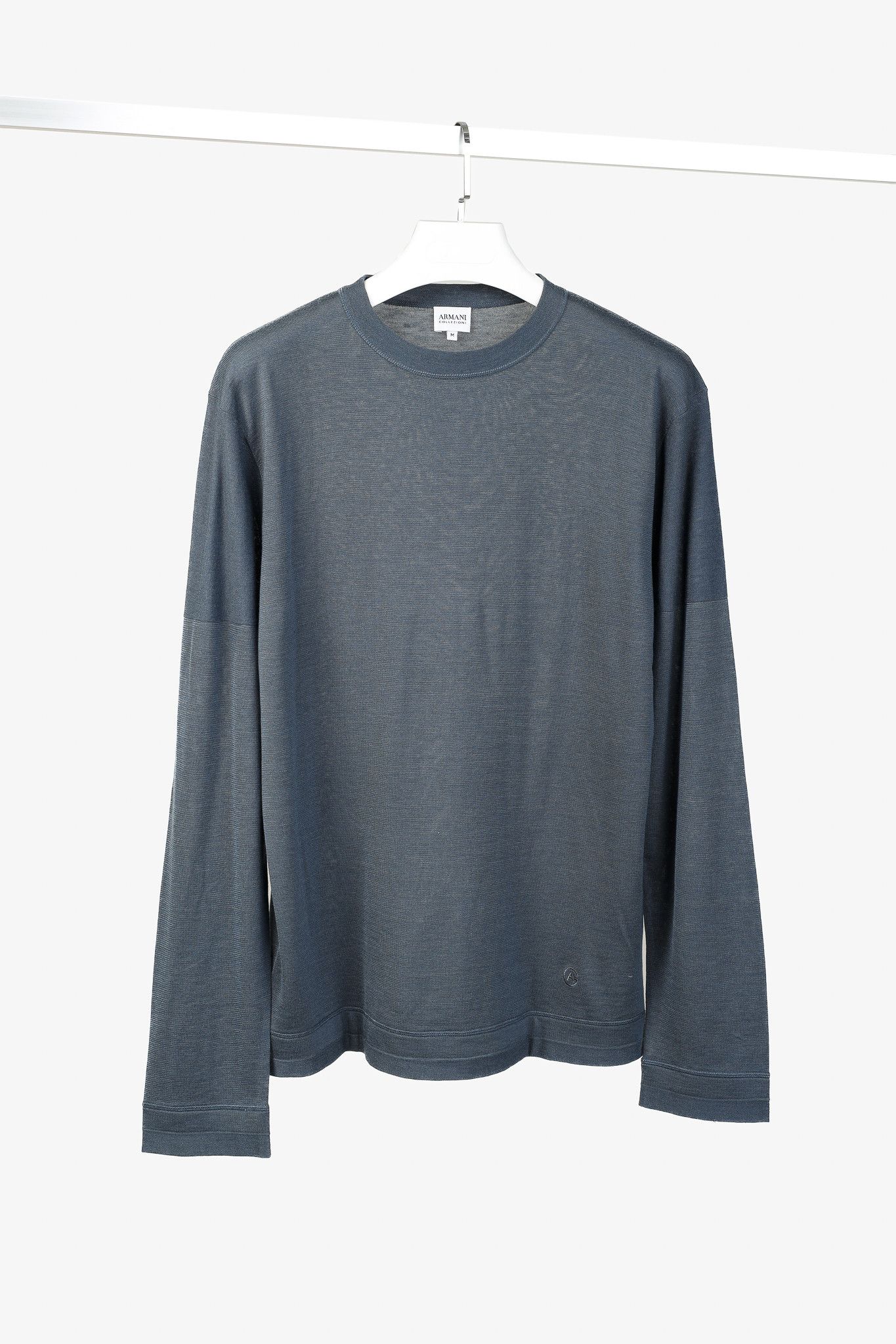 Armani Collezioni Armani Collezioni Blue Silk-Blend Pieced Long Sleeve T-Shirt Size US M / EU 48-50 / 2 - 1 Thumbnail