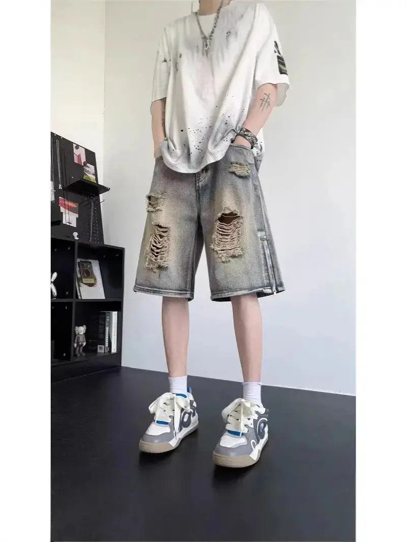 Japanese Brand Retro loose ripped denim shorts Size US 32 / EU 48 - 1 Thumbnail