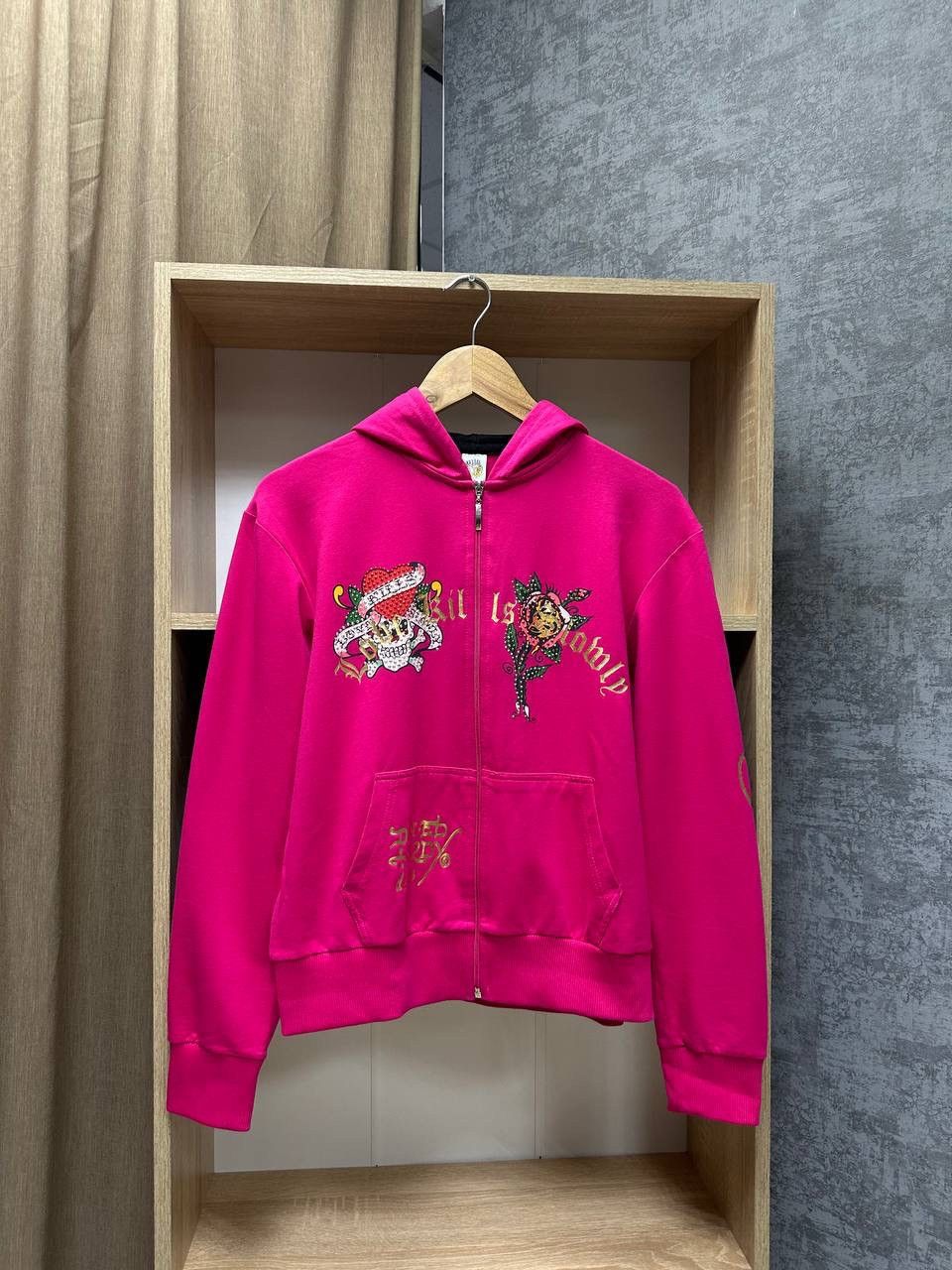 Christian Audigier × Ed Hardy × Vintage Vintage Ed Hardy Christian Audigier Women’s Pink Hoodie Size XL / US 12-14 / IT 48-50 - 2 Thumbnail