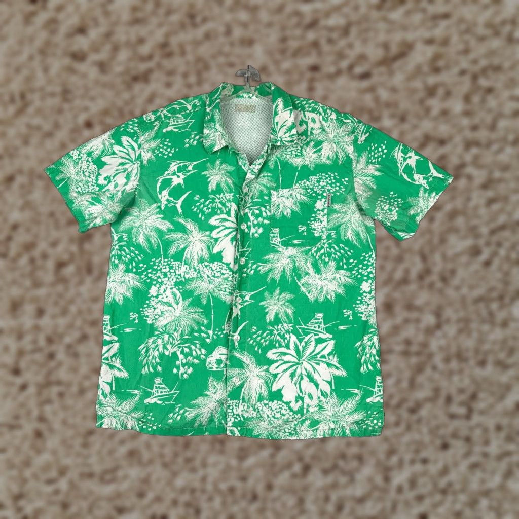 Vintage Columbia Shirt Men Large Green Floral Marlin Button Up PFG Fishing Boating Vent Size US L / EU 52-54 / 3 - 1 Thumbnail