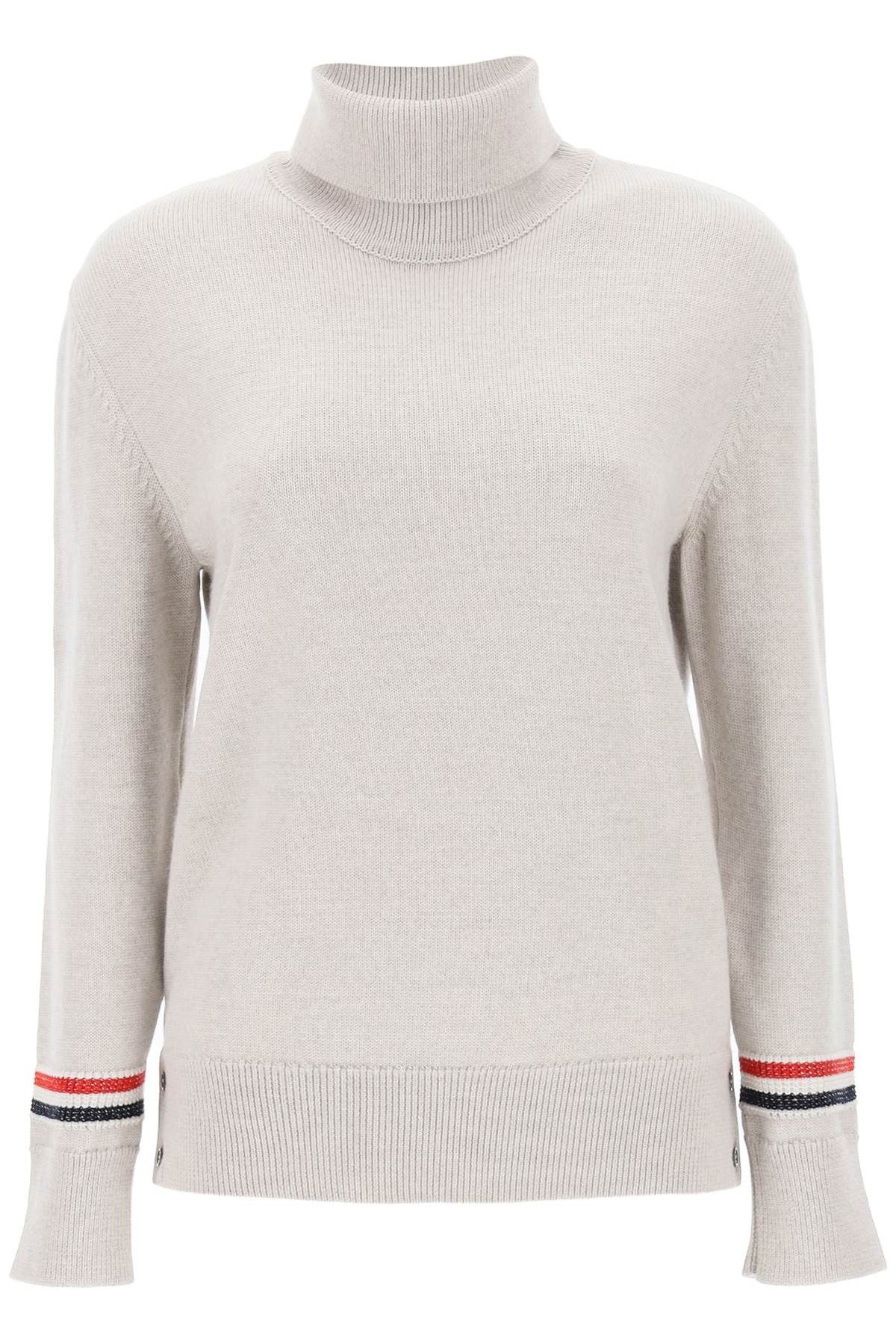 image of Thom Browne Turtleneck Sweatear With Tricolor Intarsia in Beige, Women's (Size Medium)