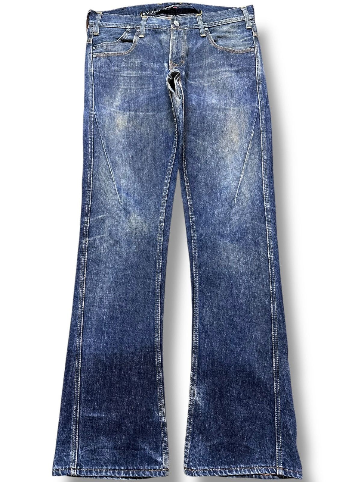 Japan Blue Vintage Blue Way Flare Mudwash Grunge Denim Size US 33 - 1 Thumbnail