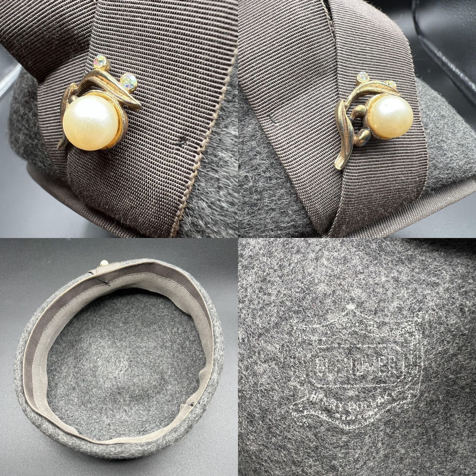 FELT Glenover Hat Womens One Size Gray Wool Felt Beret Bow Pearl Rhinestone Size ONE SIZE - 8 Thumbnail