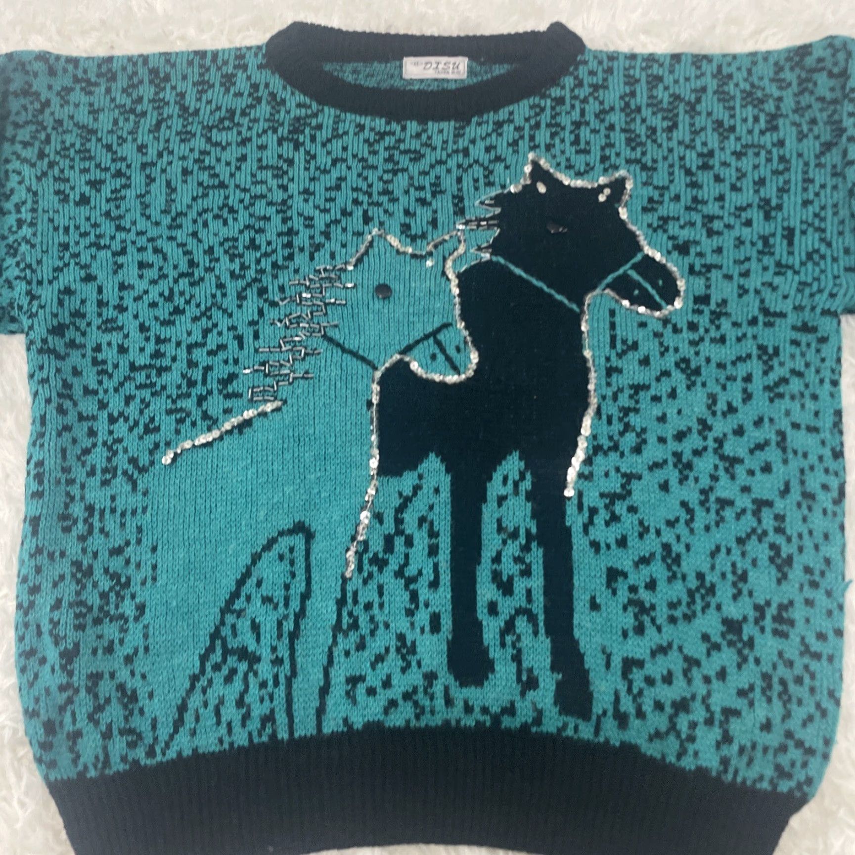 Vintage VINTAGE DISU Fashion Wear HORSES Beaded Knit Sweater Men S Acrylic Teal Black Size US S / EU 44-46 / 1 - 3 Thumbnail