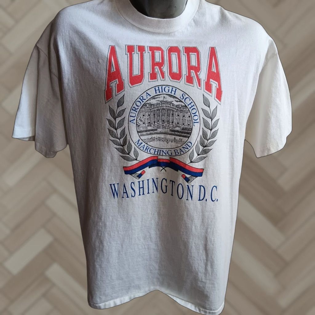 VINTAGE Hanes T-shirt Single Stitch XL 90s Aurora Washington Marching Band White Mens