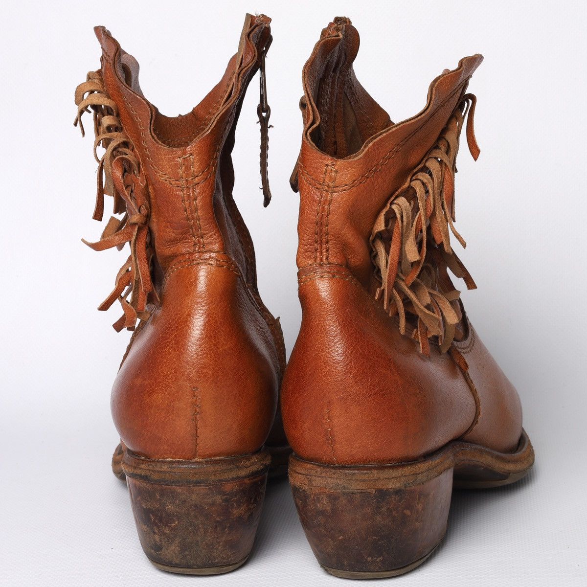 A.S.98 AS 98 Leather Brown Western Heel Boots Shoes Fringe Size US 7 / IT 37 - 4 Thumbnail