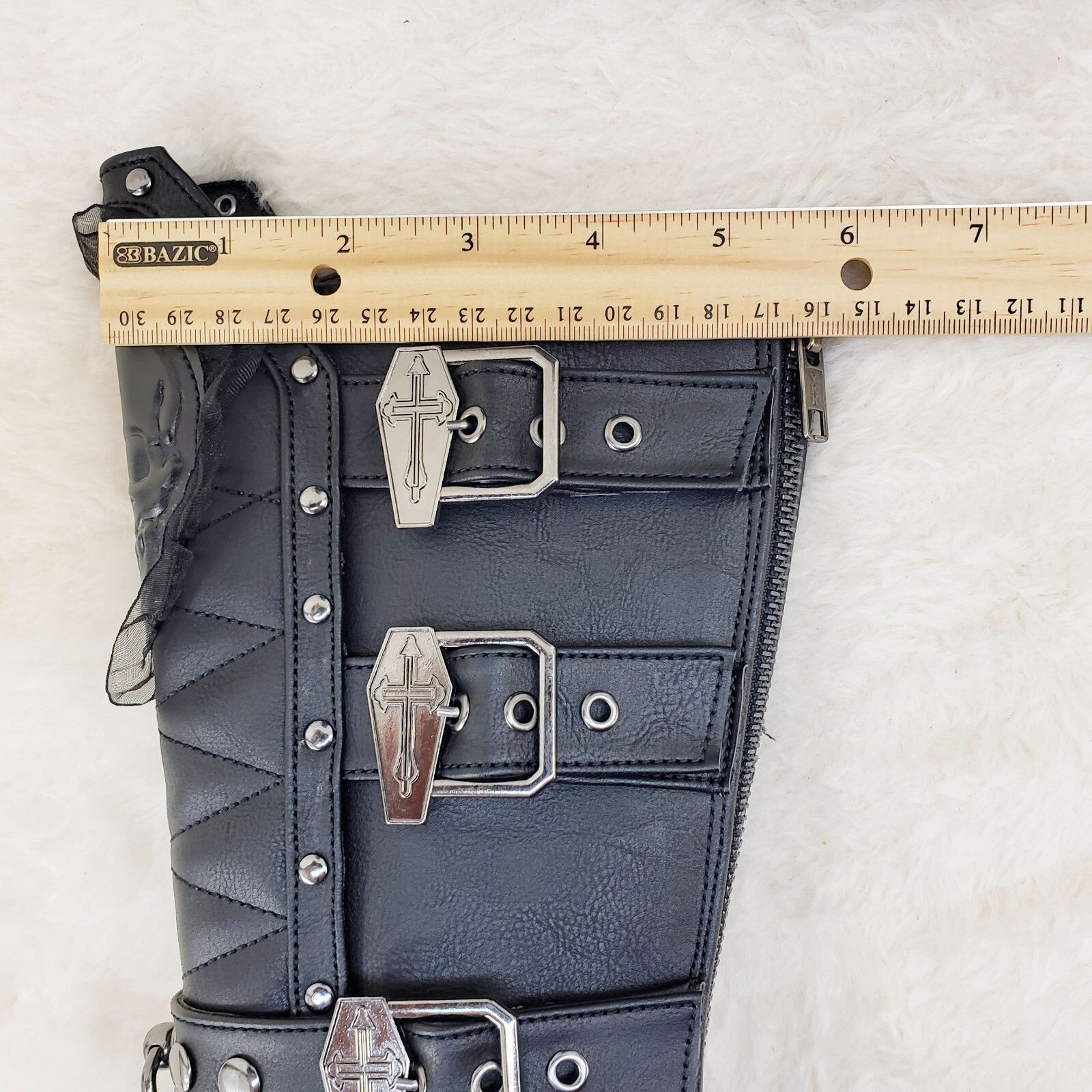 Crypto 67 Coffin Skull & Chain Black Mid Calf Platform Heel