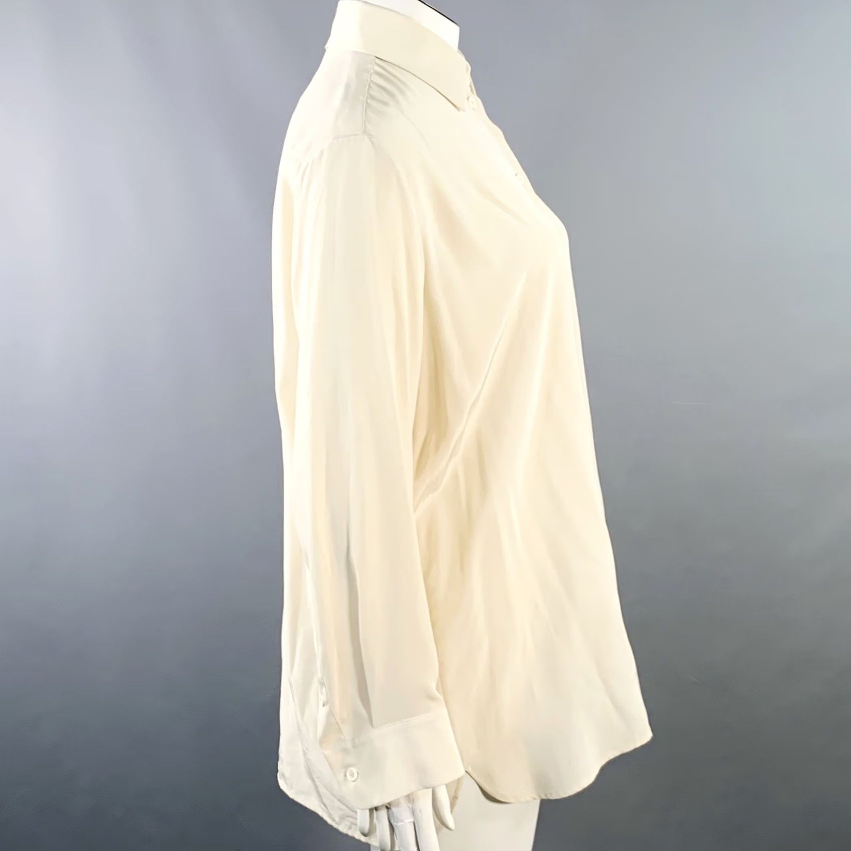 The Row THE ROW Silk Crepe Spread Collar Shirt Size L Cream Size L / US 10 / IT 46 - 2 Thumbnail