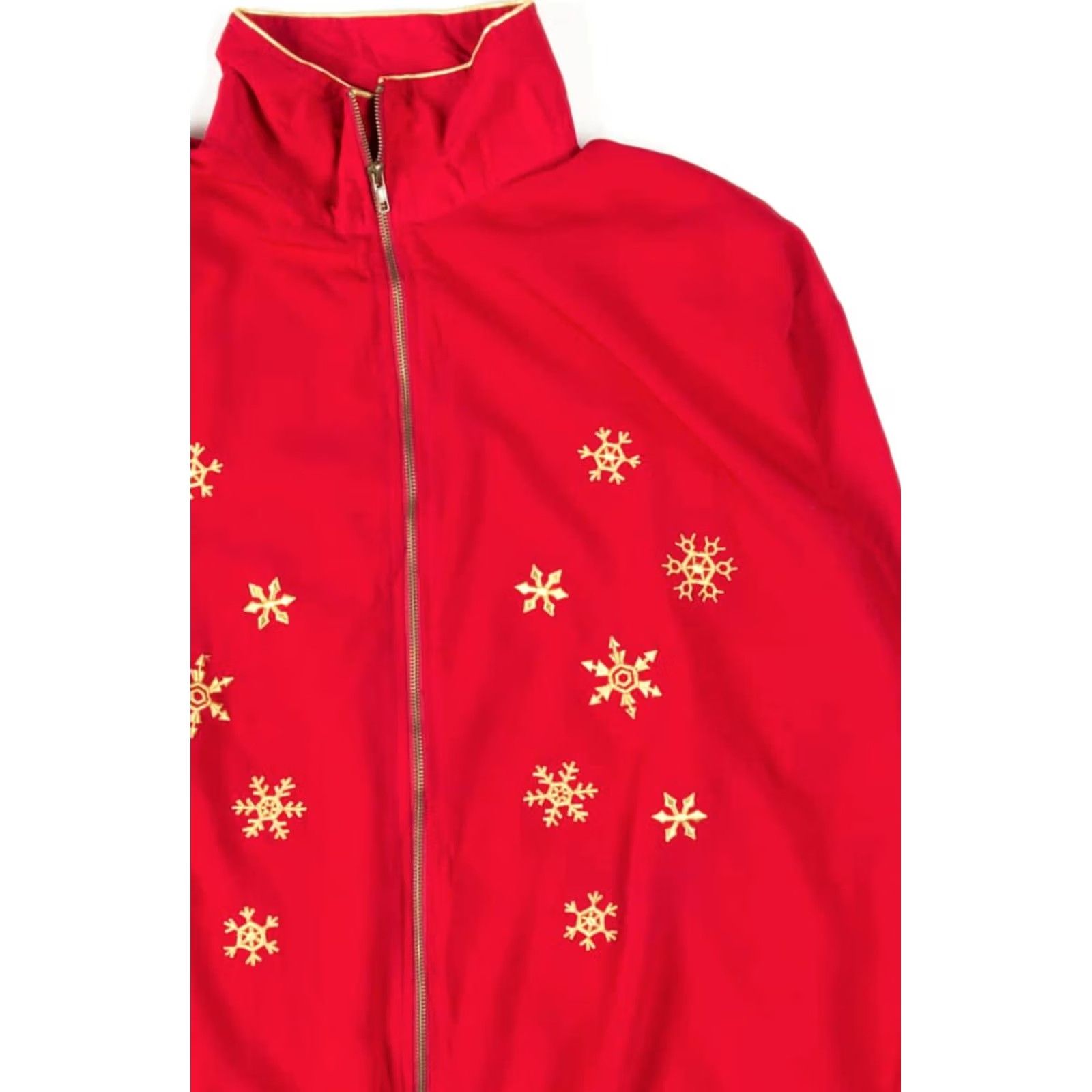 Vintage VINTAGE Red Snowflake Jacket Gold Trim Zip-Up Winter Holiday Coat Mens XS? (Original Size X-Large) Size US XL / EU 56 / 4 - 2 Thumbnail