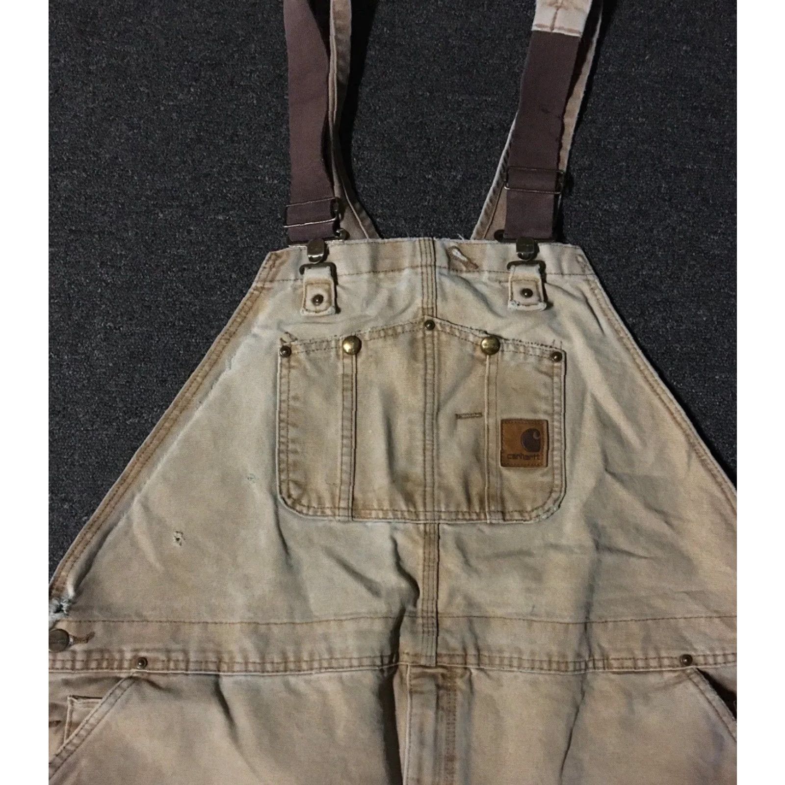 Carhartt VINTAGE Carhartt Overalls Trucker Grunge 90s 80s Biker Punk Distressed Tan 48 Men Double Knee Workwear Jeans Size US 32 / EU 48 - 5 Thumbnail