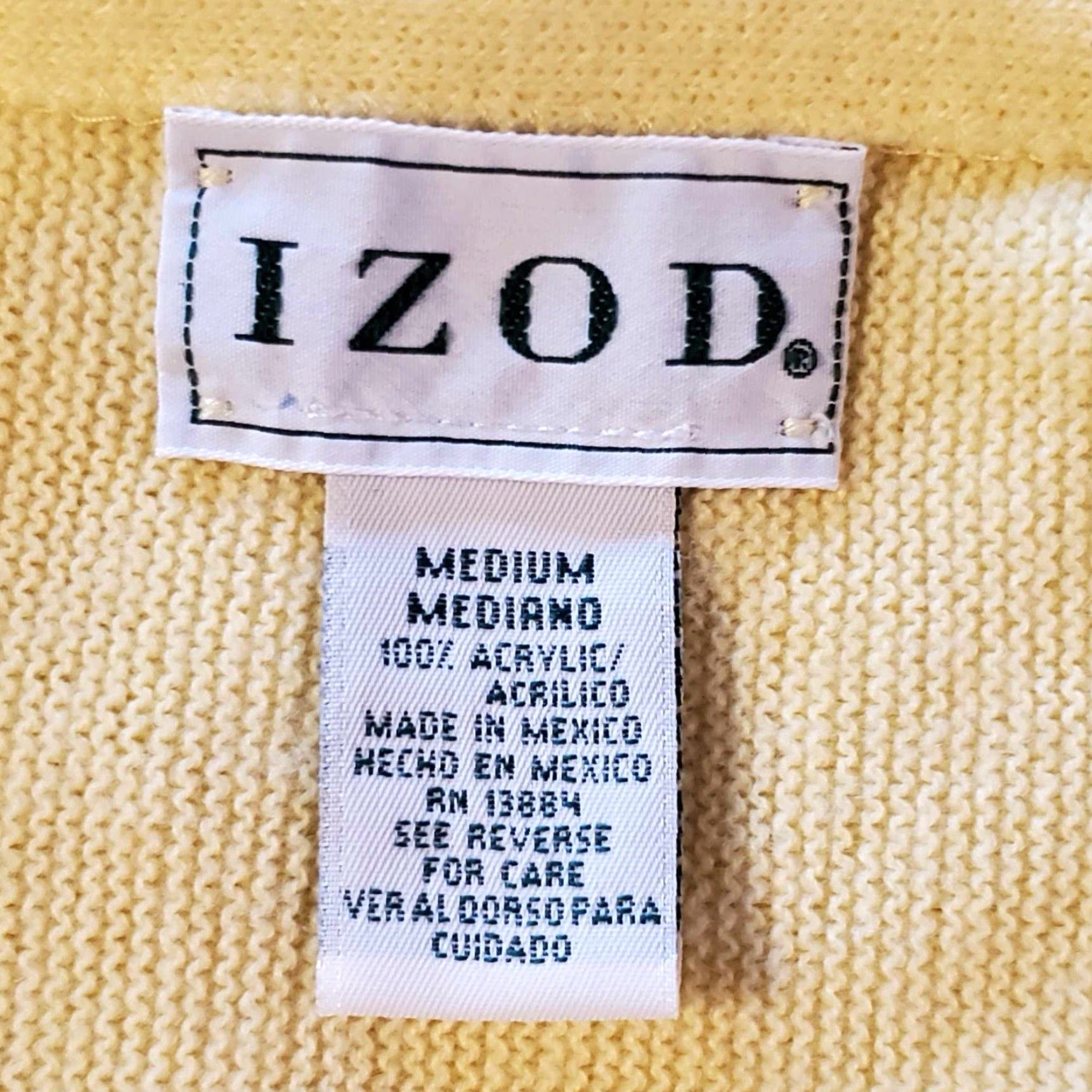 Izod VINTAGE IZOD Cardigan Sweater Mens Medium Butter Yellow Preppy Knit Button Up Size US L / EU 52-54 / 3 - 3 Thumbnail