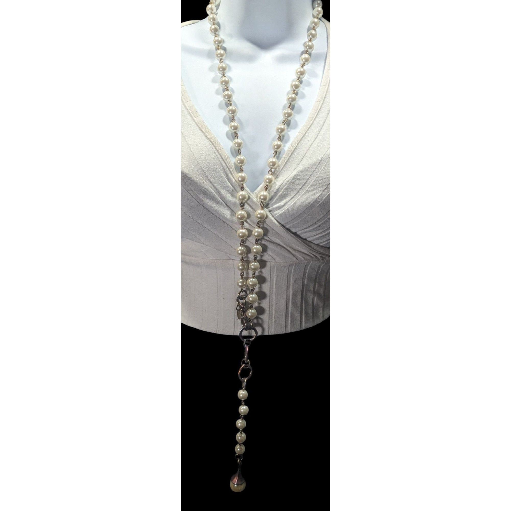 Other Vintage Korean EXP Faux Pearl Anodized Gold Tone Y Drop Neck Size ONE SIZE - 5 Thumbnail