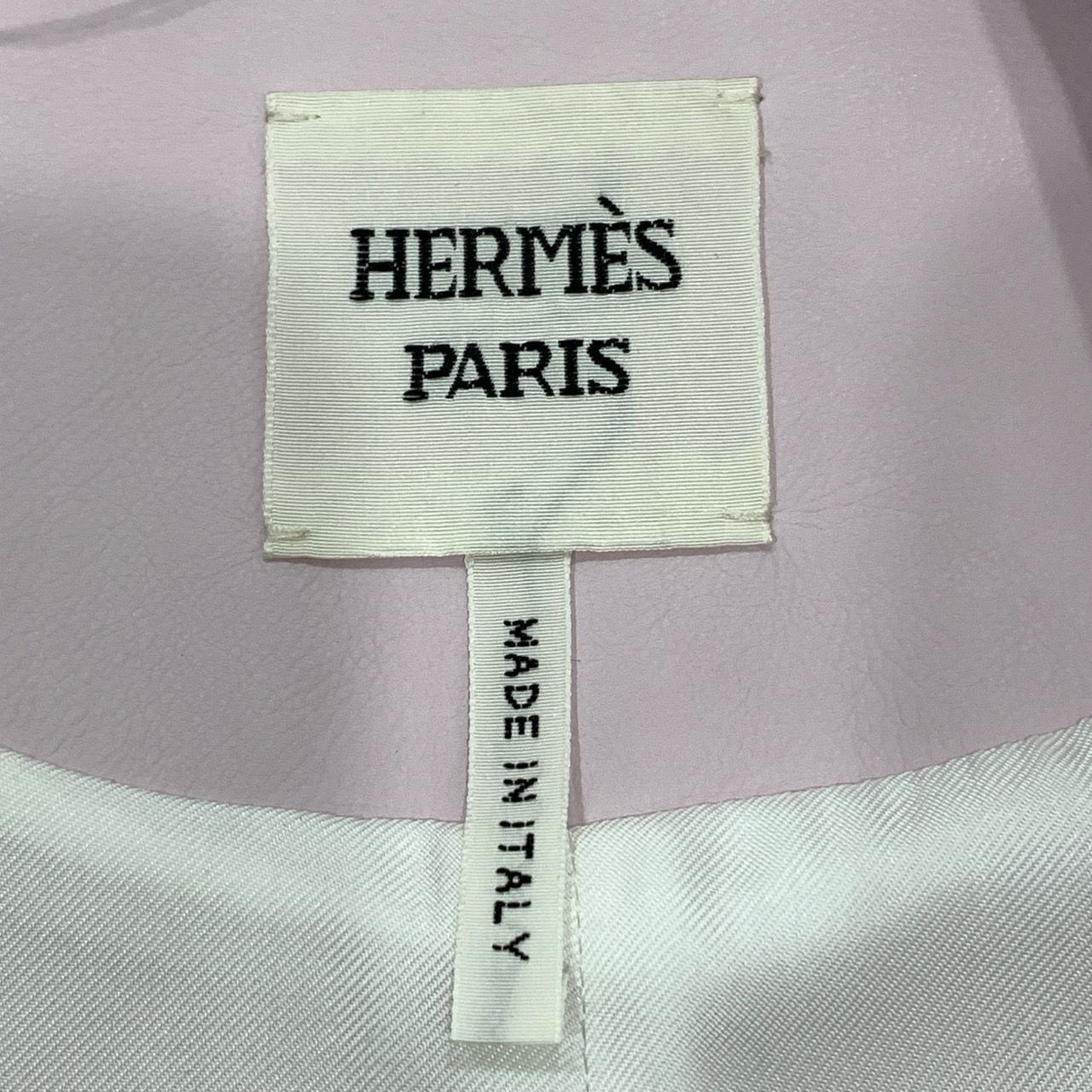 Hermès Paris Light Pink Leather & Silk Womens Long Trench Co