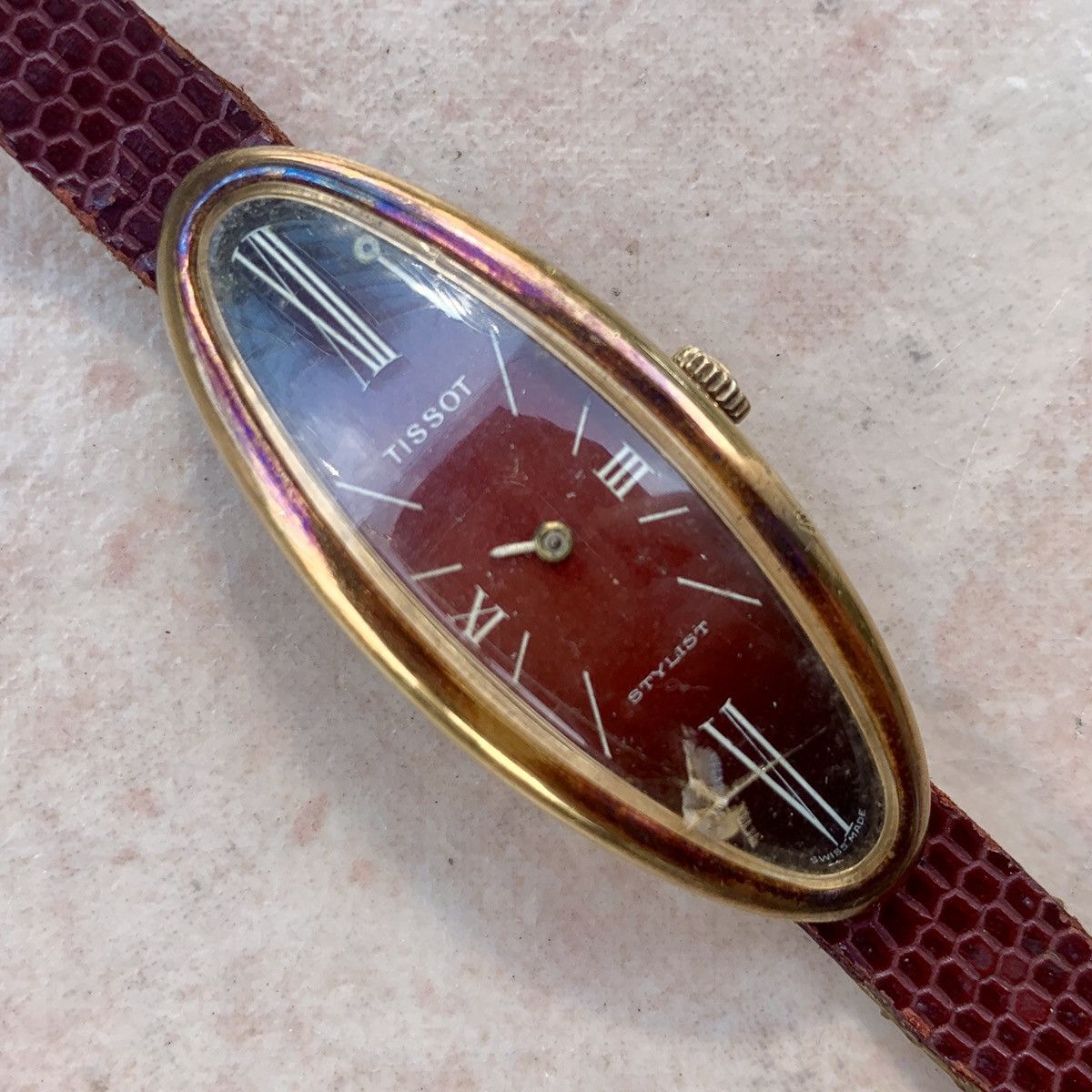 Vintage Tissot Stylish Ladies Oval Watch Automatic in Red, Women's