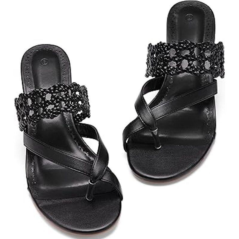 Other Coutgo Women's Size 8.5 Black Mesh Open Toe Thong Sandals Size US 8.5 / IT 38.5 - 2 Thumbnail