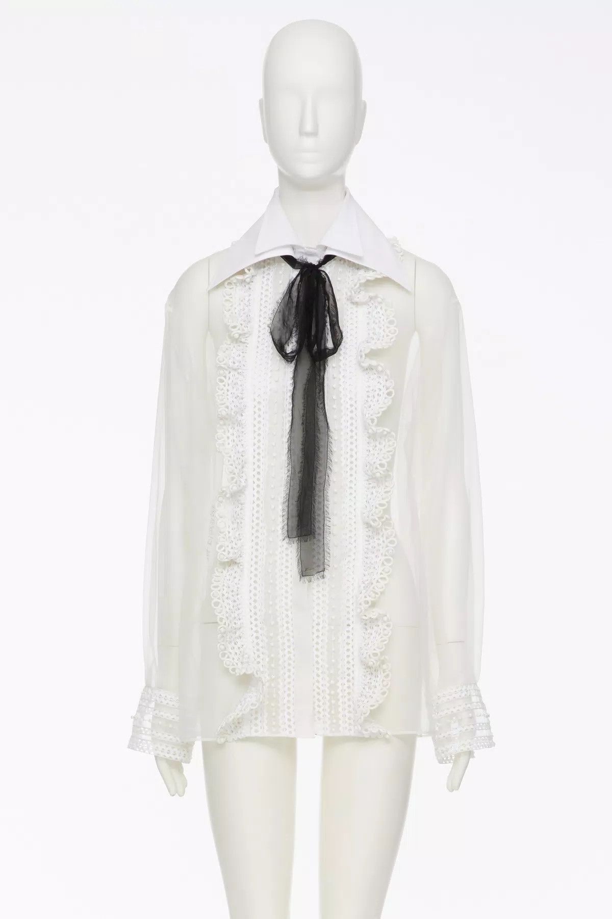 Valentino o1s1wg110925 Embroidered Organza Shirt in White/Ivory Size XS / US 0-2 / IT 36-38 - 2 Thumbnail