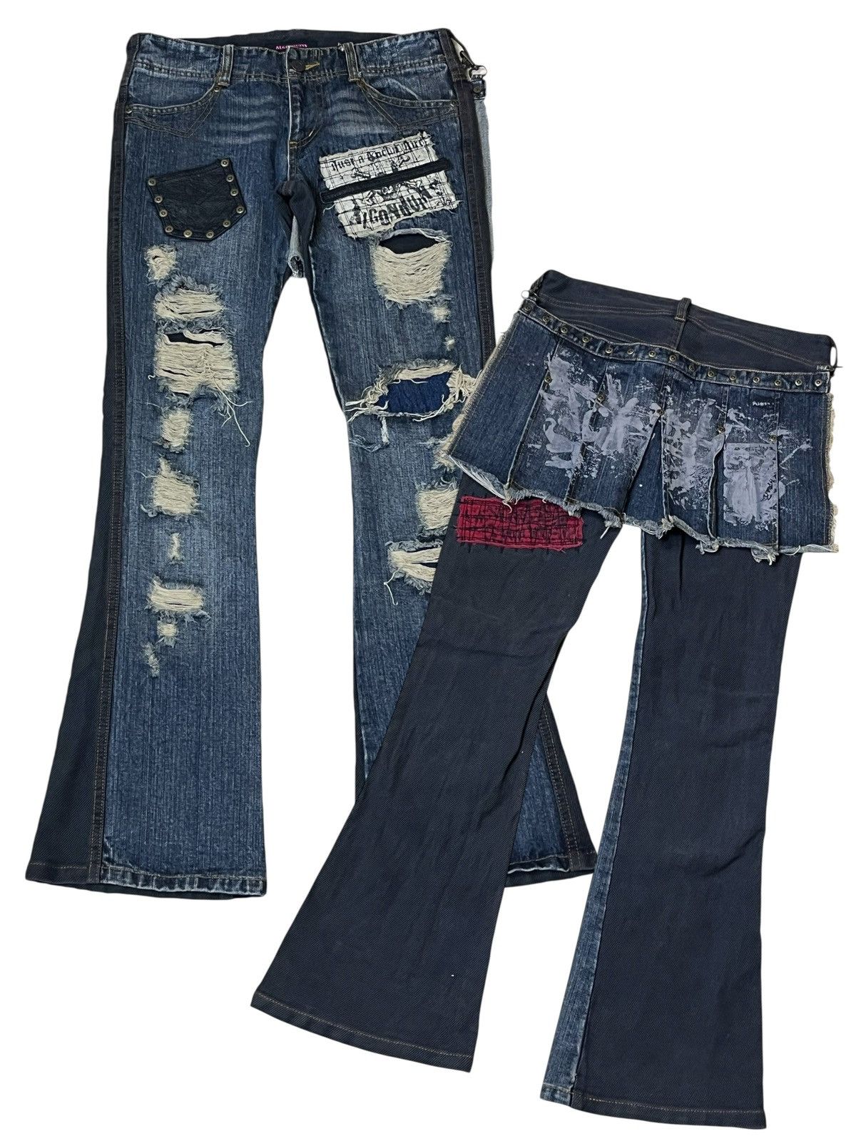 Japanese Brand Sick ALGONQUINS punk gothic bondage flared distressed jeans Size US 30 / EU 46 - 1 Thumbnail