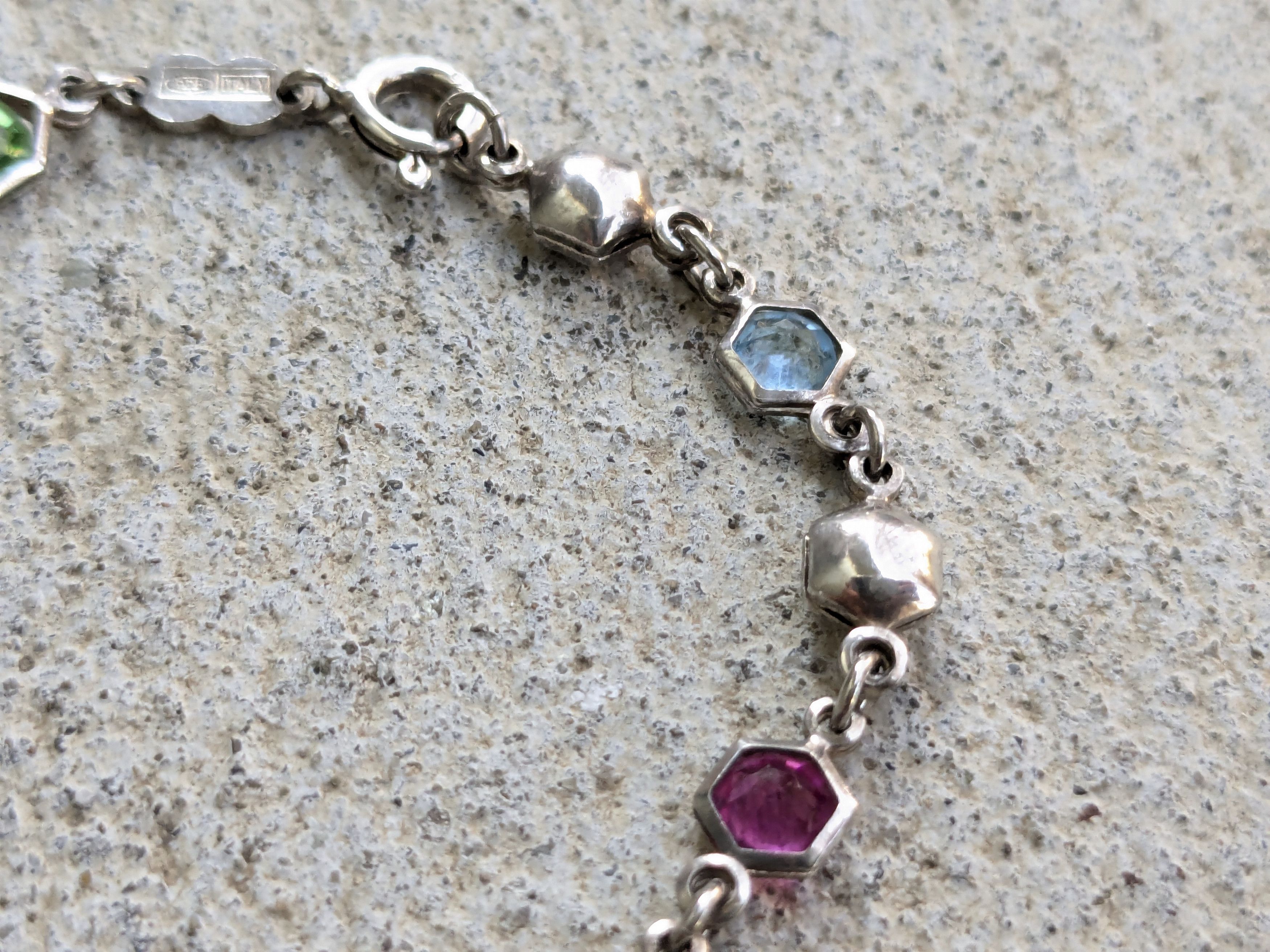 Jewelry Vintage Sterling Silver Bracelet Hexagon Chain 7" Y2K Size ONE SIZE - 7 Thumbnail