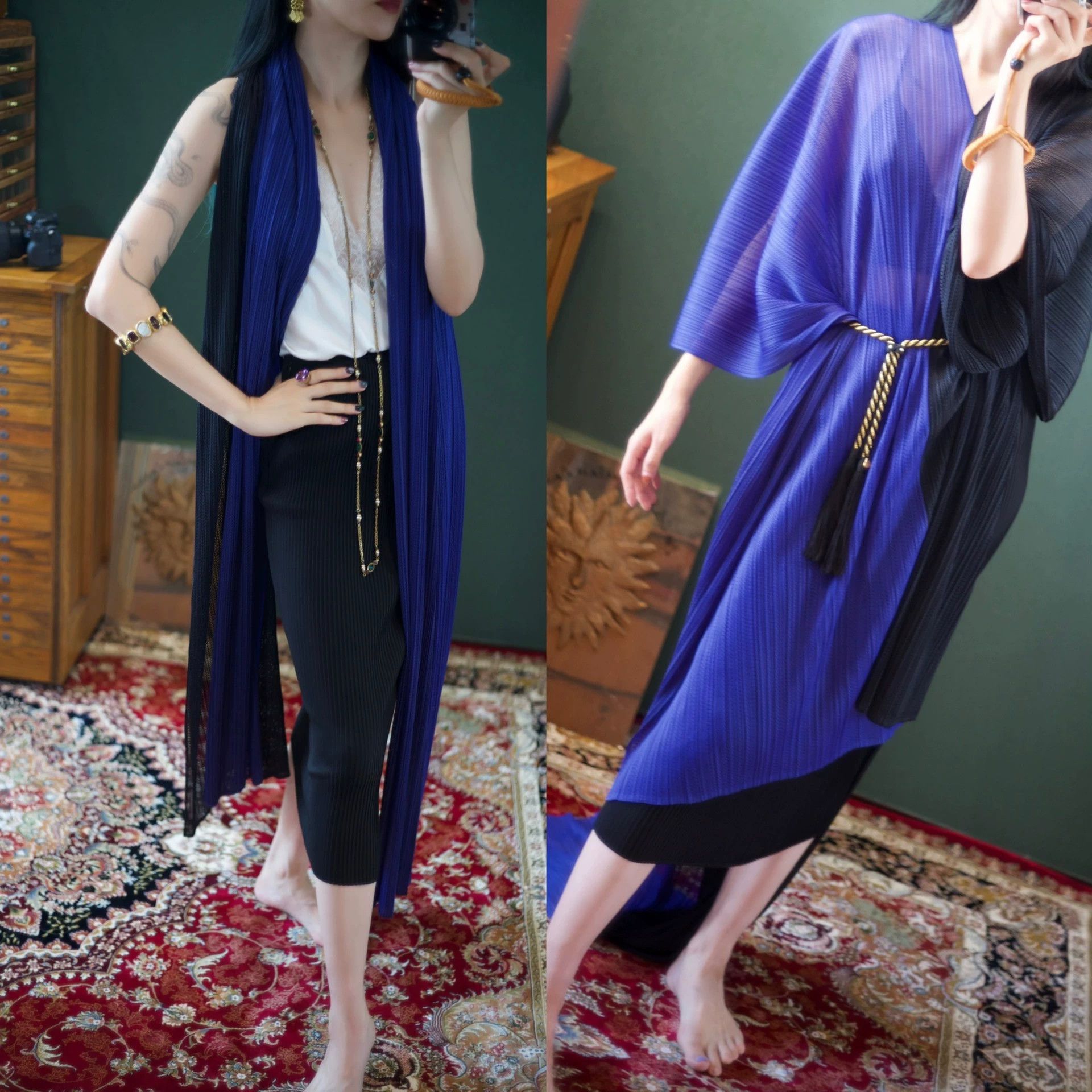 Issey Miyake Issey Miyake PP Black Purple Colorblock Multi-Way Scarf Size ONE SIZE - 6 Thumbnail