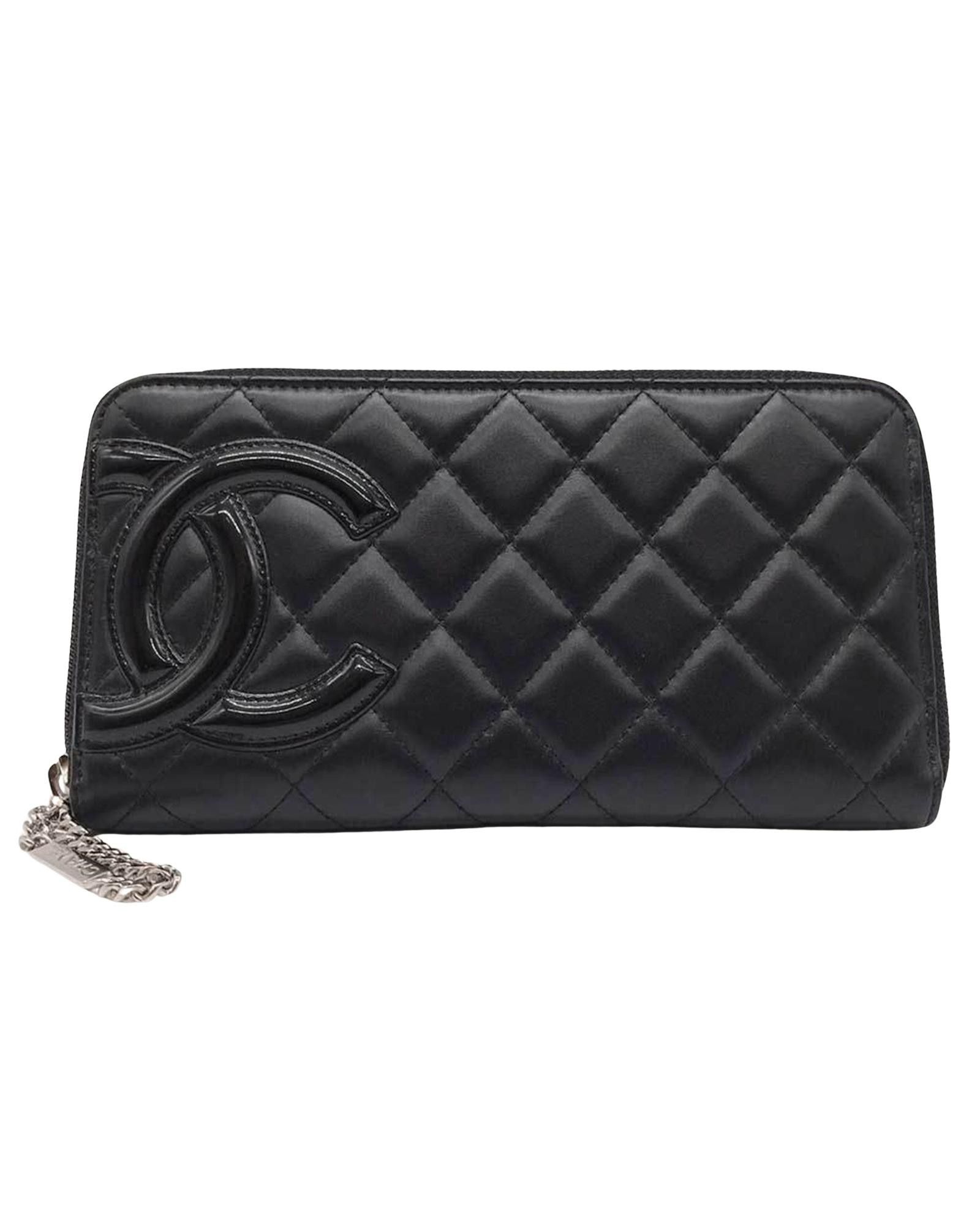 image of Chanel Enamel Leather Bi-Fold Wallet In Timeless Black, Women's