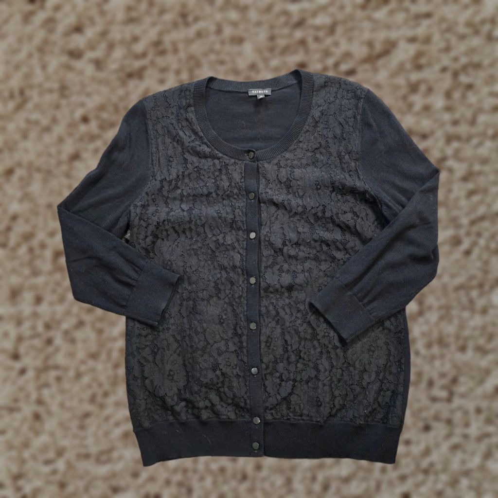 Talbots Talbots Cardigan Womens Large Black Lace Sweater Button Long Sleeve Layer Career Size L / US 10 / IT 46 - 1 Thumbnail