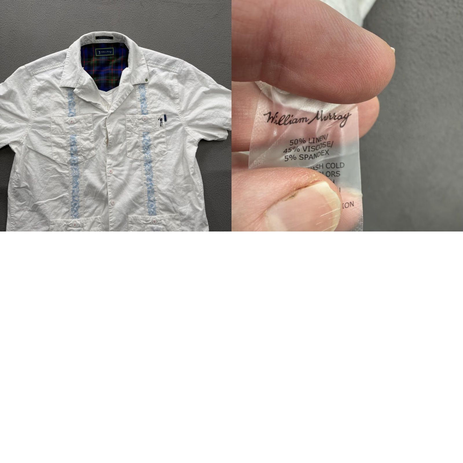 Vintage William Murray Shirt Mens M White Short Sleeve Button-Up Golf Guayabera Embroidered Pockets Linen-Viscose Lightweight Summer Size US M / EU 48-50 / 2 - 8 Thumbnail