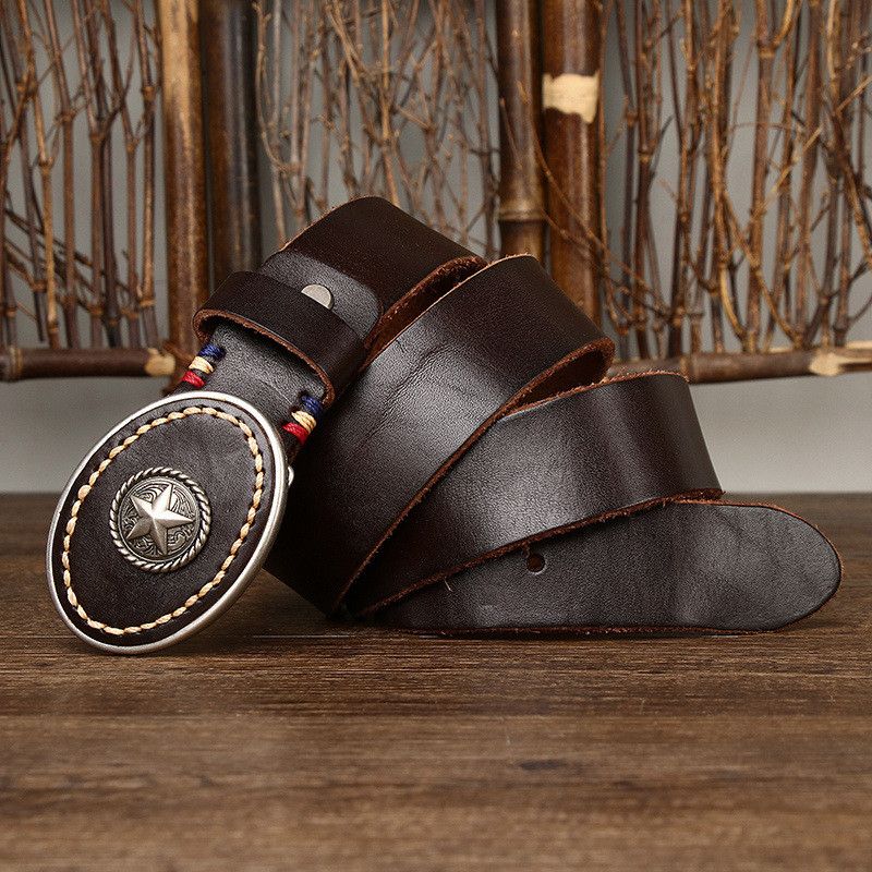 Leather Copper Buckle Leather Belt Size ONE SIZE - 3 Thumbnail