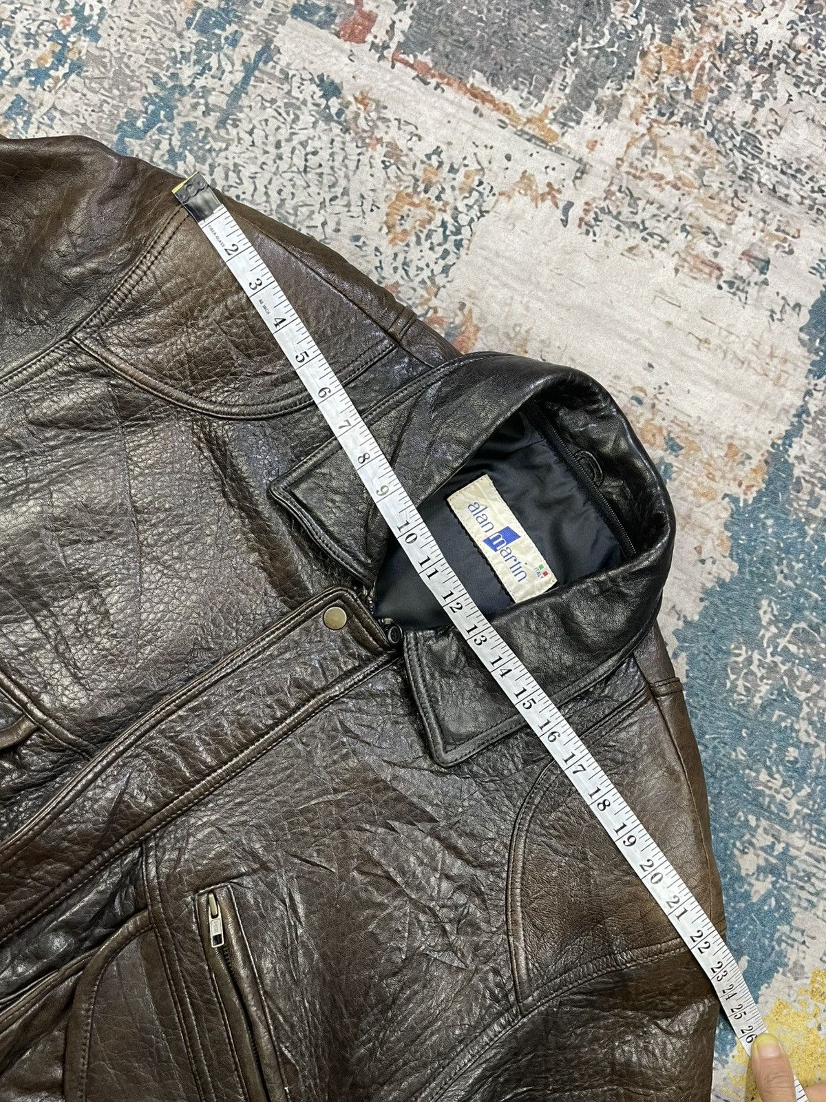 Genuine Leather Vtg Alan Martin Italy Back Embossed Sheepskin Bombers Size US L / EU 52-54 / 3 - 12 Thumbnail