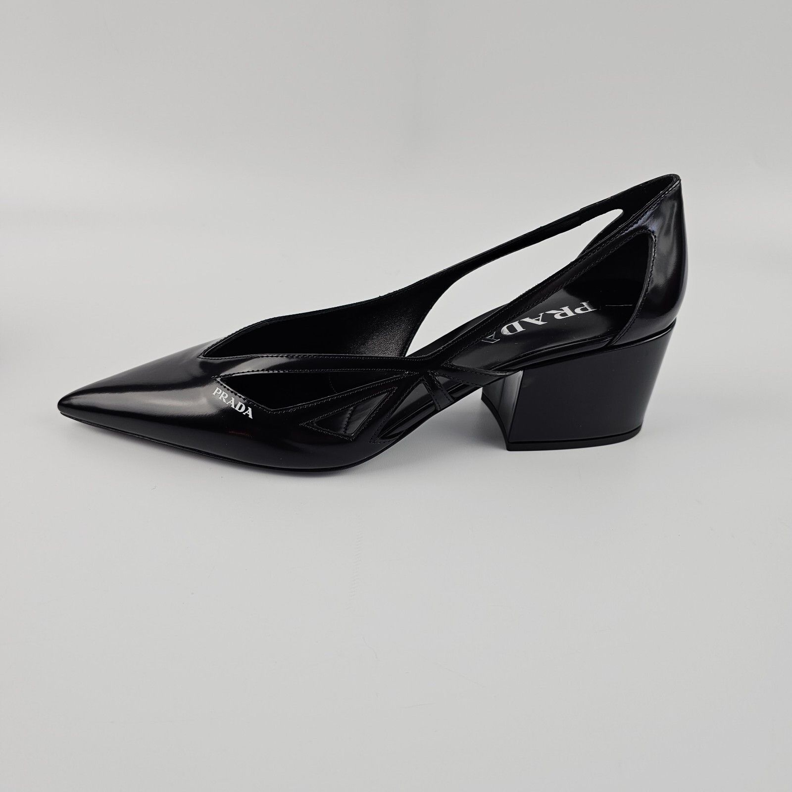 PRADA Cut-Out Black Leather 55mm Pumps New And Authentic