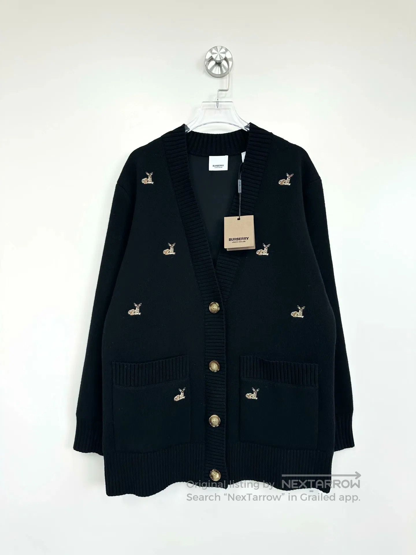 Burberry Burberry Black Deer Full Print Logo Knit Wool Cardigan| Size US S / EU 44-46 / 1 - 1 Thumbnail