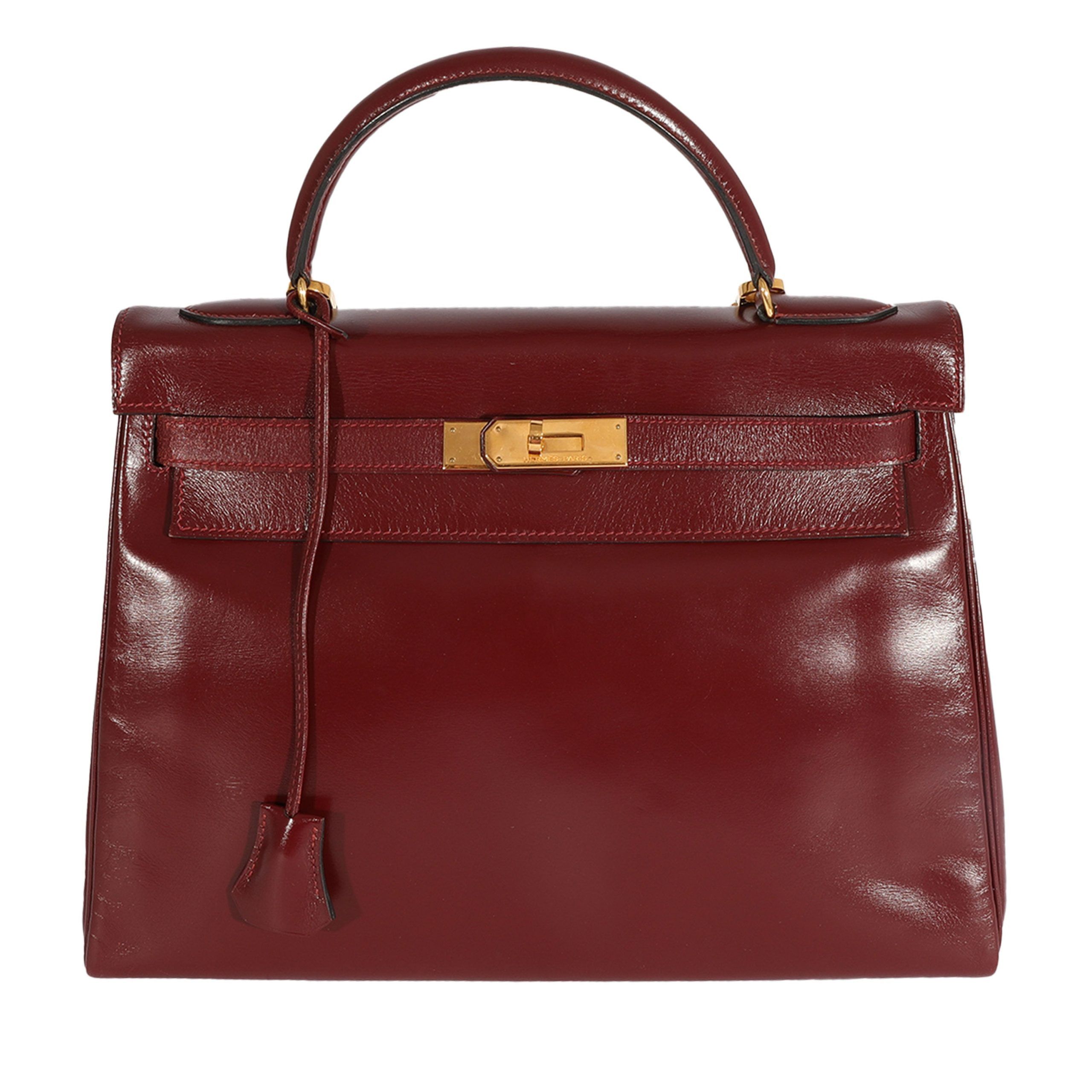 image of Hermes Vintage Bordeaux Box Kelly 32 Ghw in Red, Women's