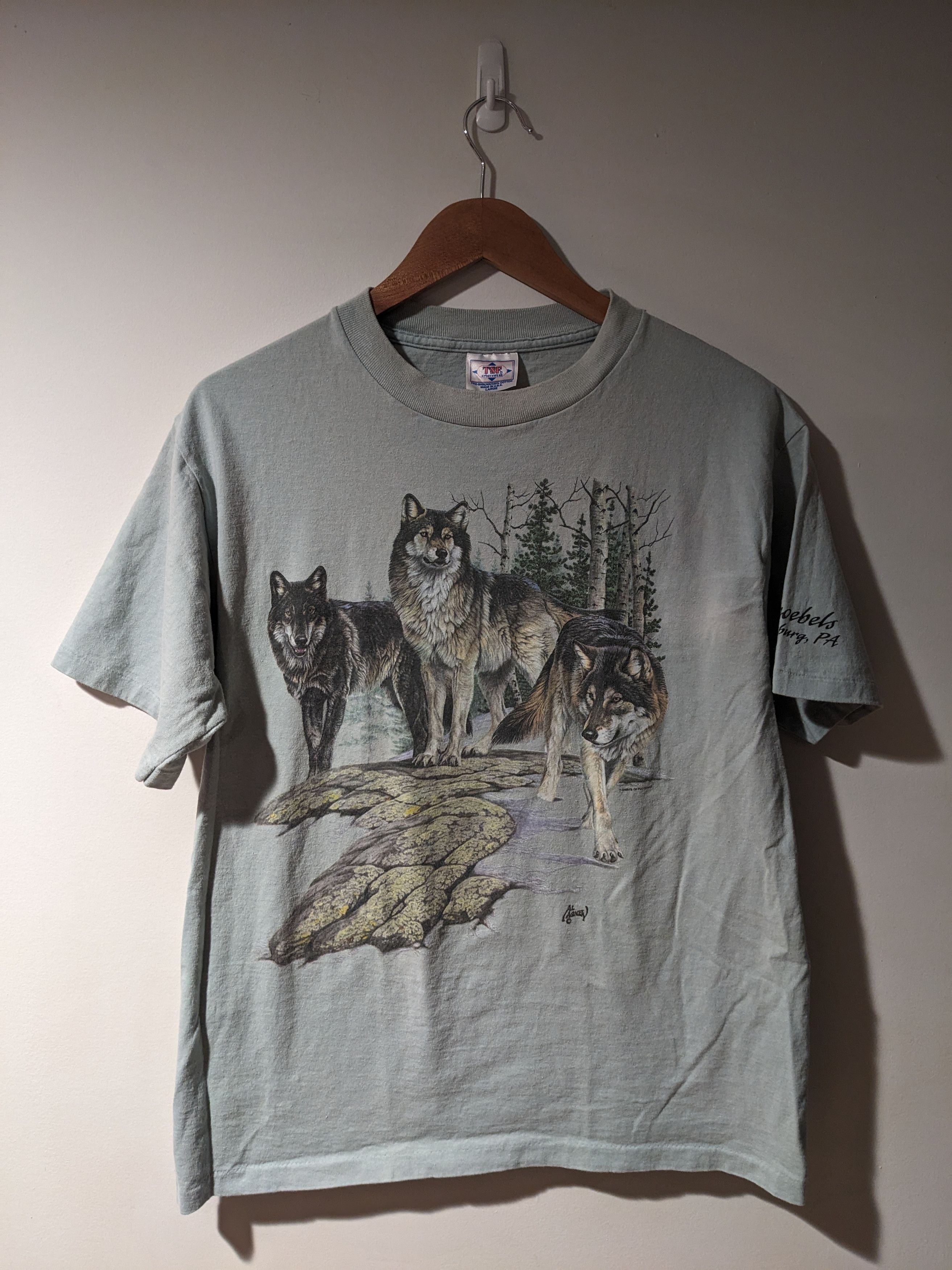 Vintage Vintage 90s Wolf Animal Nature Knobles Pennsylvania T-Shirt Size US L / EU 52-54 / 3 - 1 Thumbnail