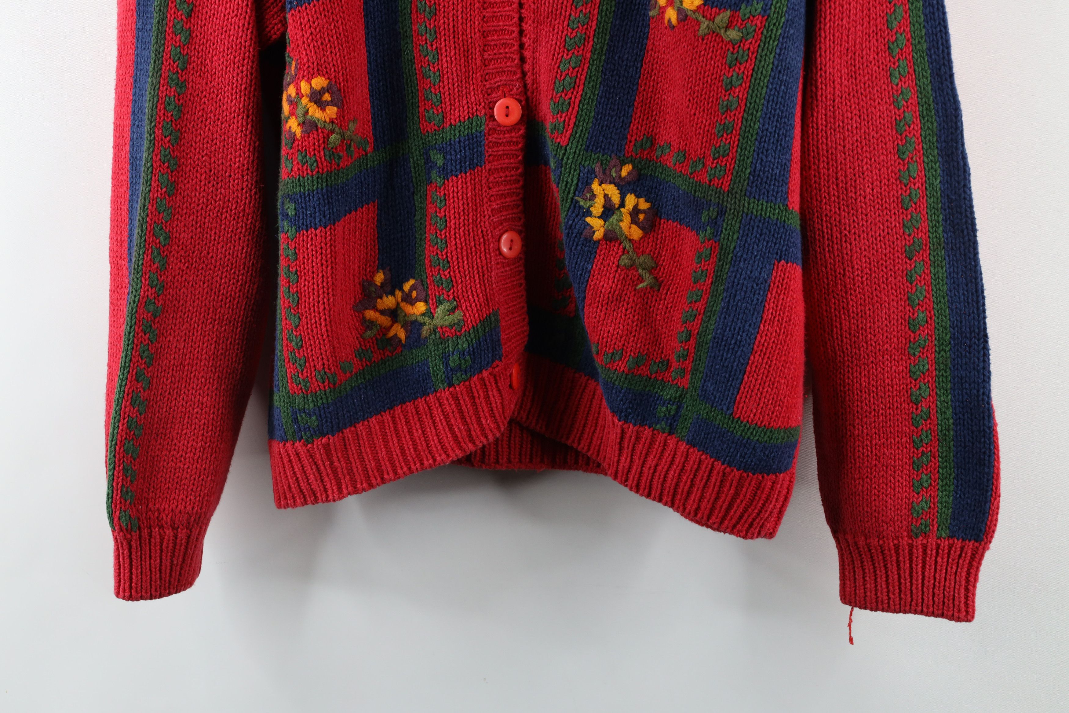 Vintage Vintage 90s Country Primitive Embroidered Cardigan Sweater Size L / US 10 / IT 46 - 3 Thumbnail