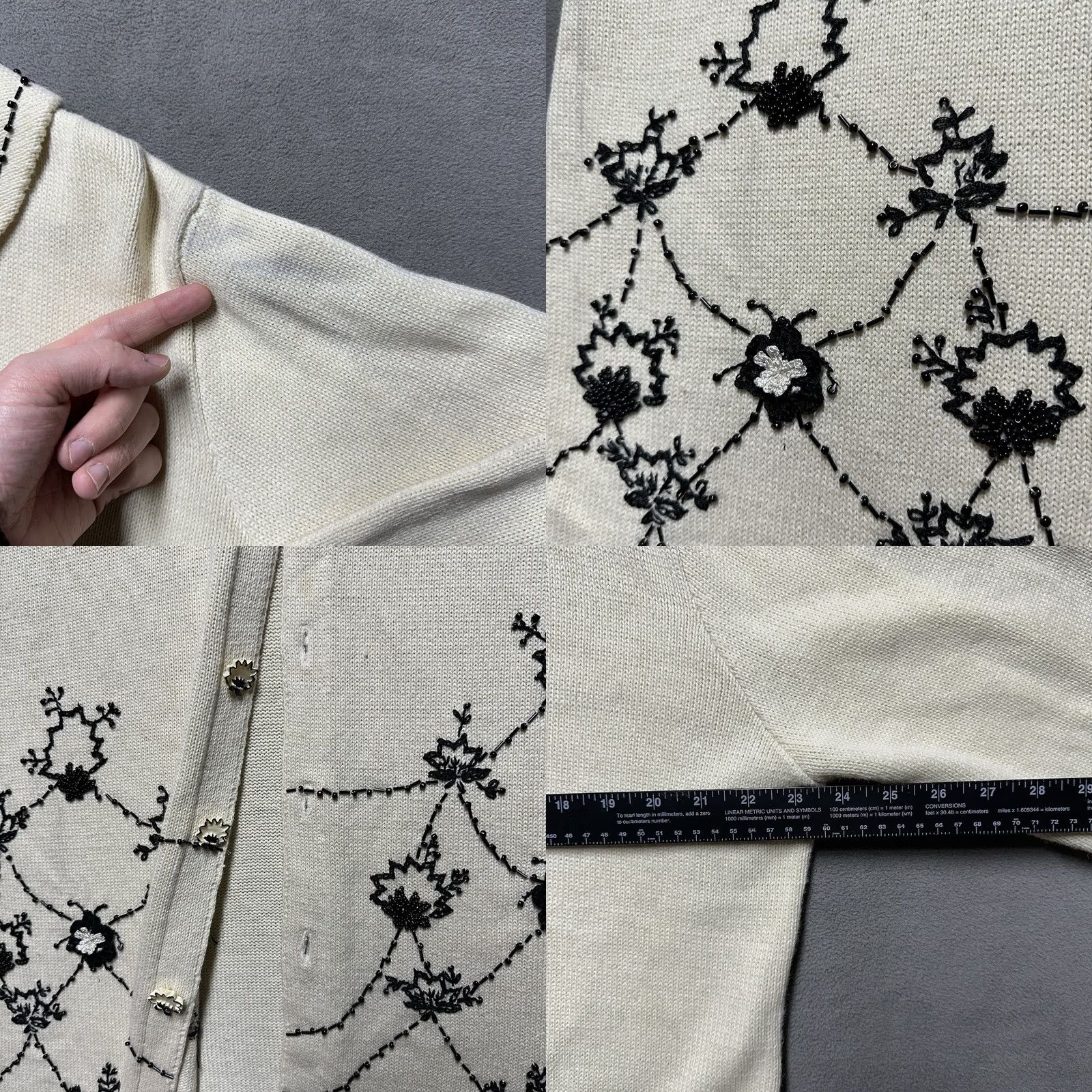 Vintage VINTAGE Storybook Knits Sweater Women 1X Long Floral Cardigan Open Front Ivory Forever Famous Size XL / US 12-14 / IT 48-50 - 9 Thumbnail