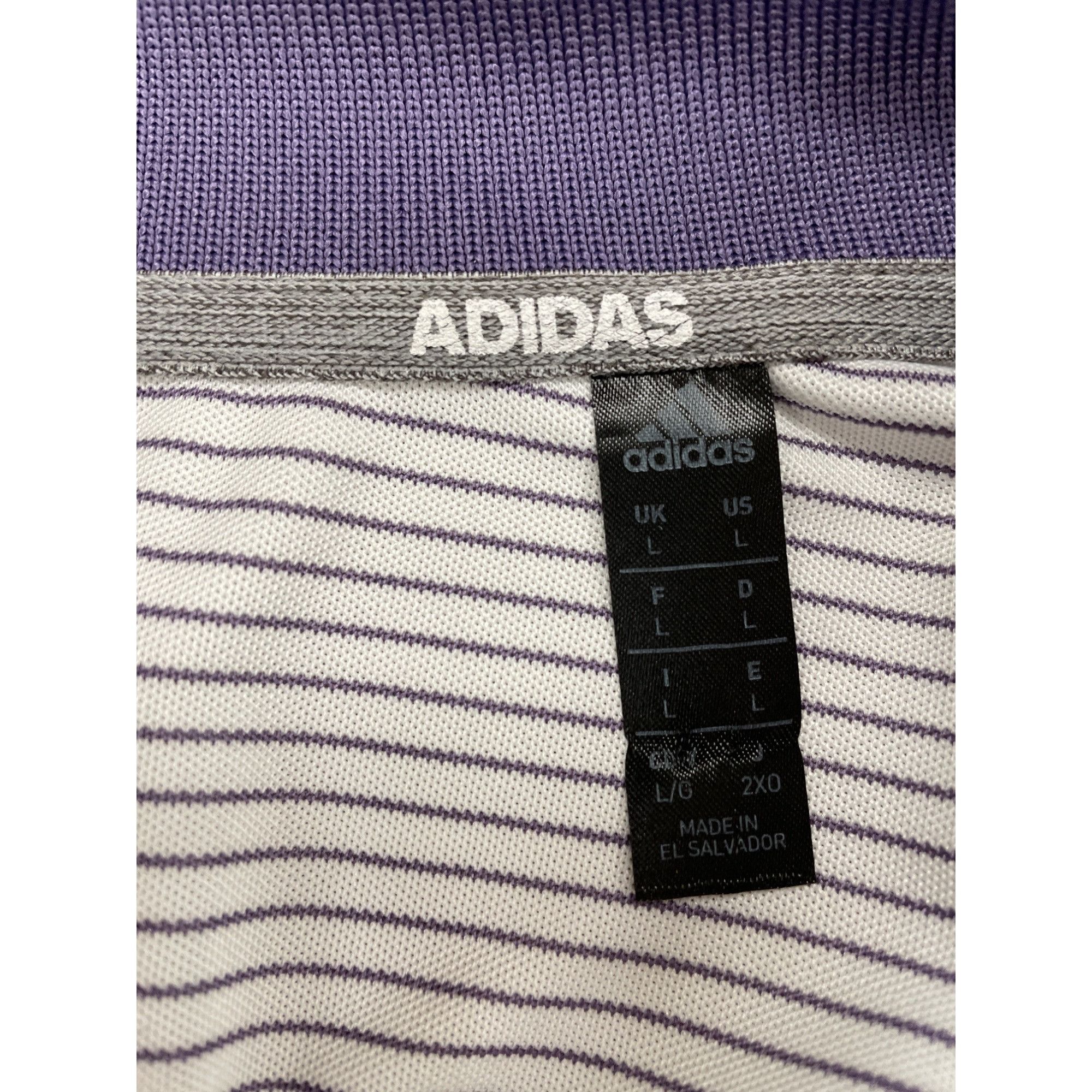 Adidas Adidas Men Purple and White Striped Polo Size L SKU 1283 Size US L / EU 52-54 / 3 - 3 Thumbnail