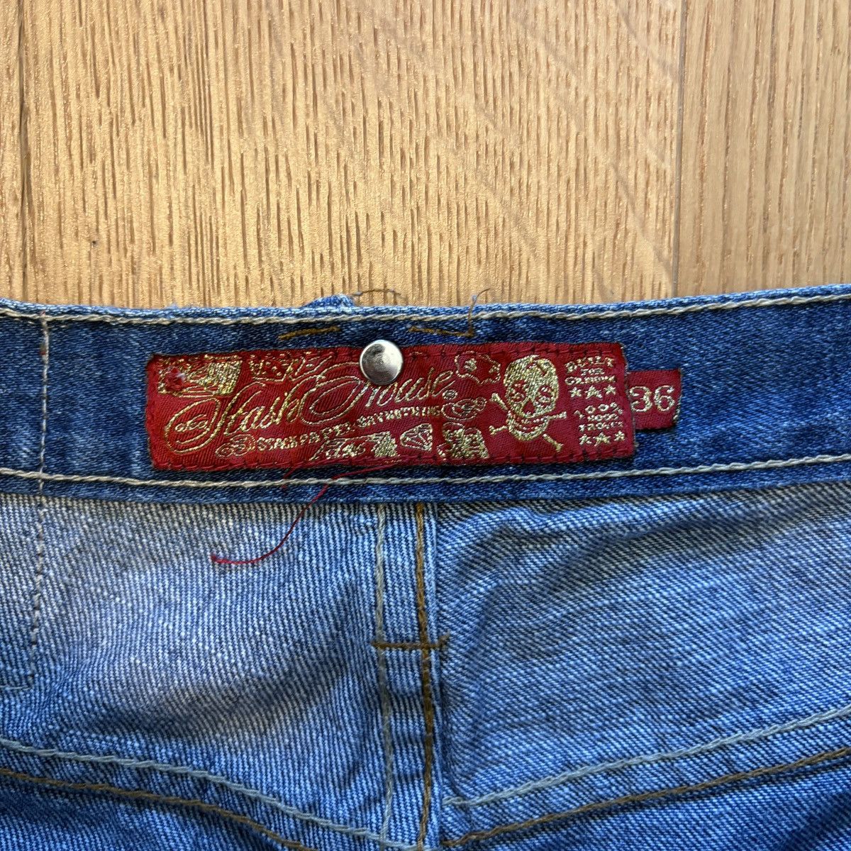 Other Y2K Stash House Blue Denim Skull Embroidered Baggy Jorts Size US 36 / EU 52 - 5 Thumbnail
