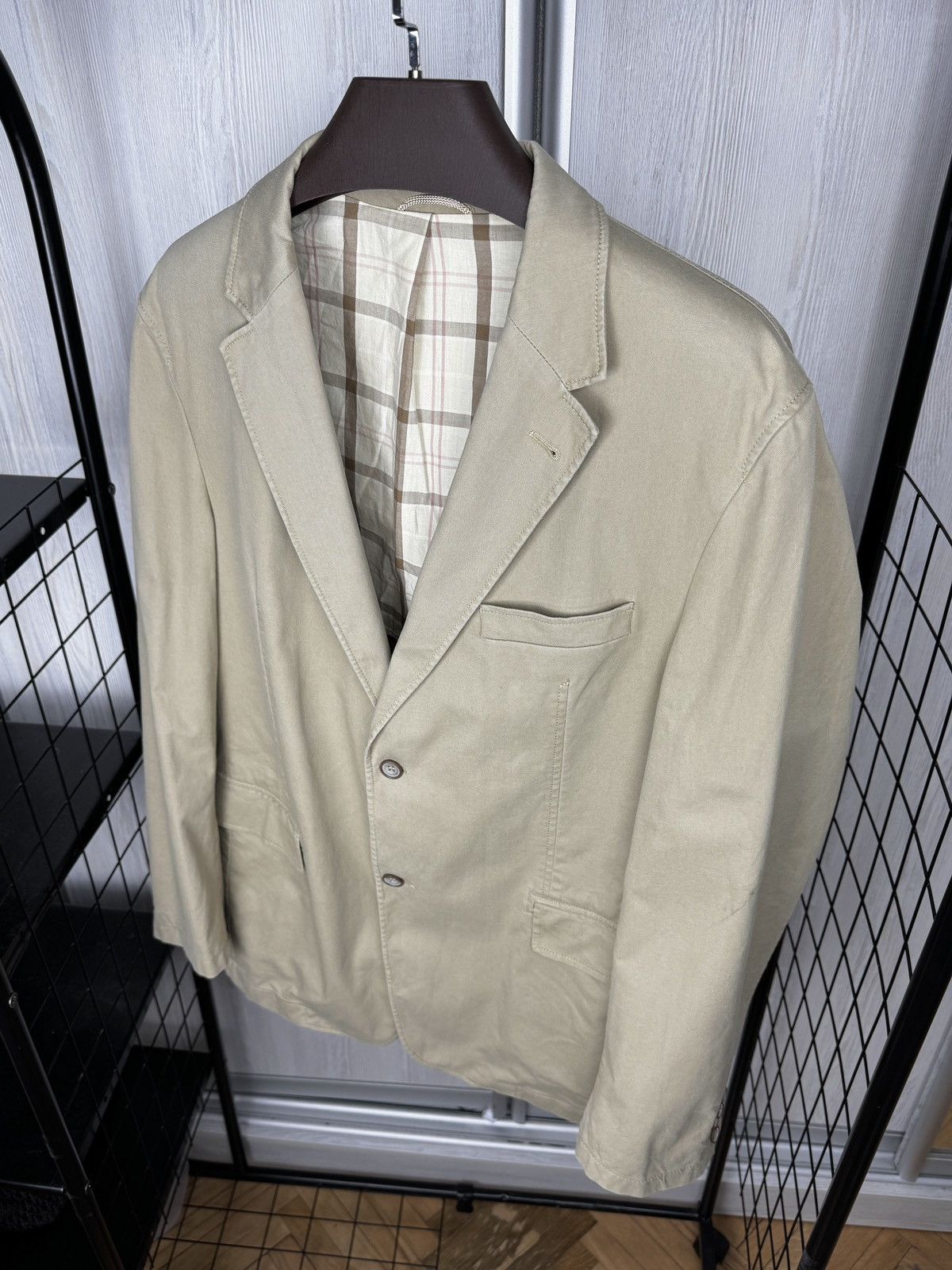 Barbour Barbour beige cotton 2 buttons half checkered lined blazer L Size 44R - 6 Thumbnail