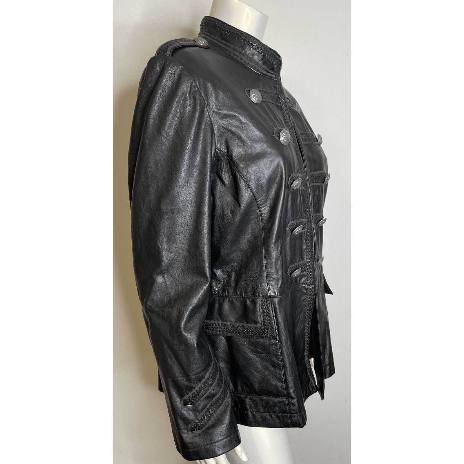 Double D Ranch Double D Ranch Black Leather Military Jacket L Pockets Size L / US 10 / IT 46 - 4 Thumbnail
