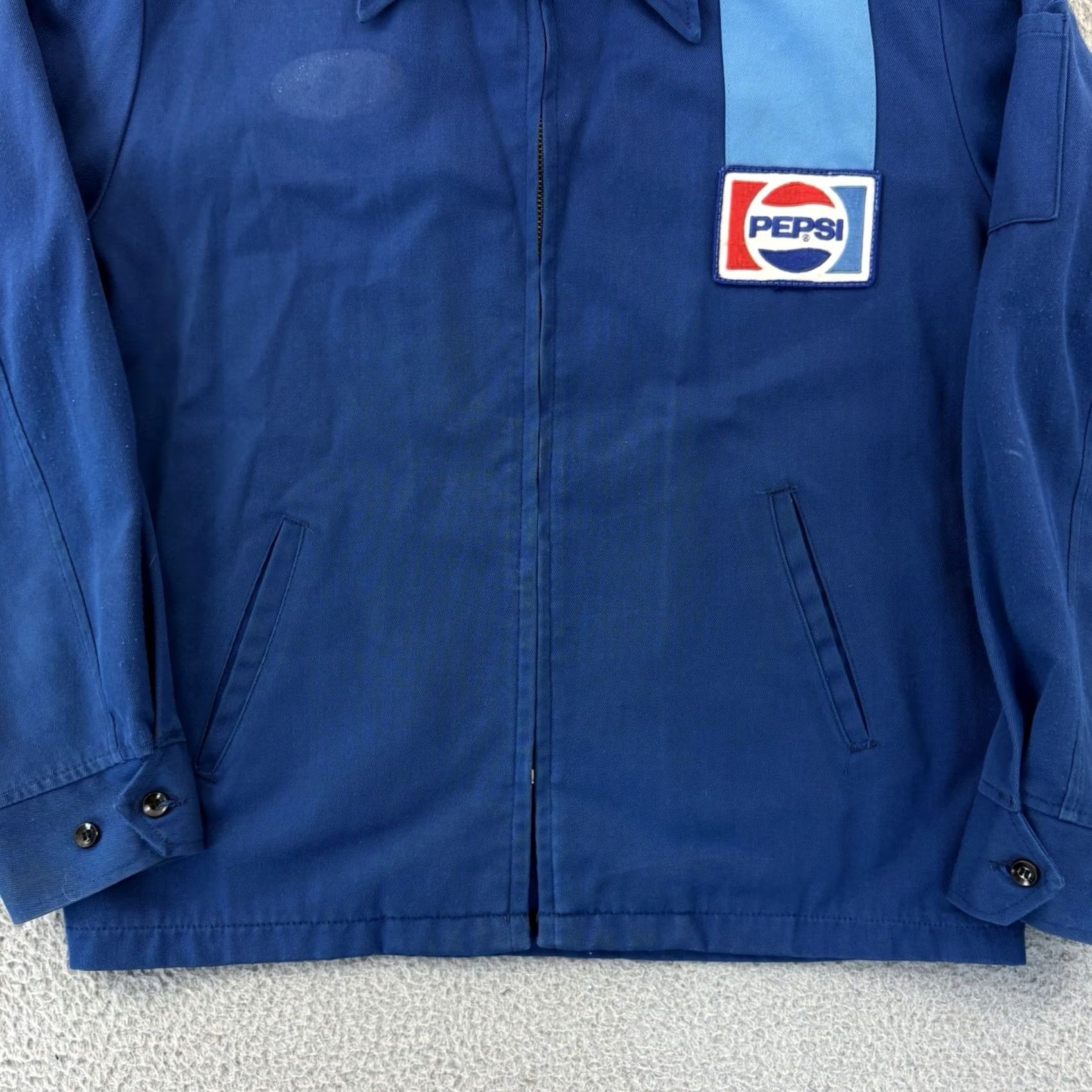 Vintage VINTAGE Pepsi Jacket Mens Medium Blue 80s Bomber Jacket Workwear Zip Full Zip Logo Zipper Cotton Blend Canvas Mid-Length Pattern Solid Reg. Men Size US M / EU 48-50 / 2 - 2 Thumbnail