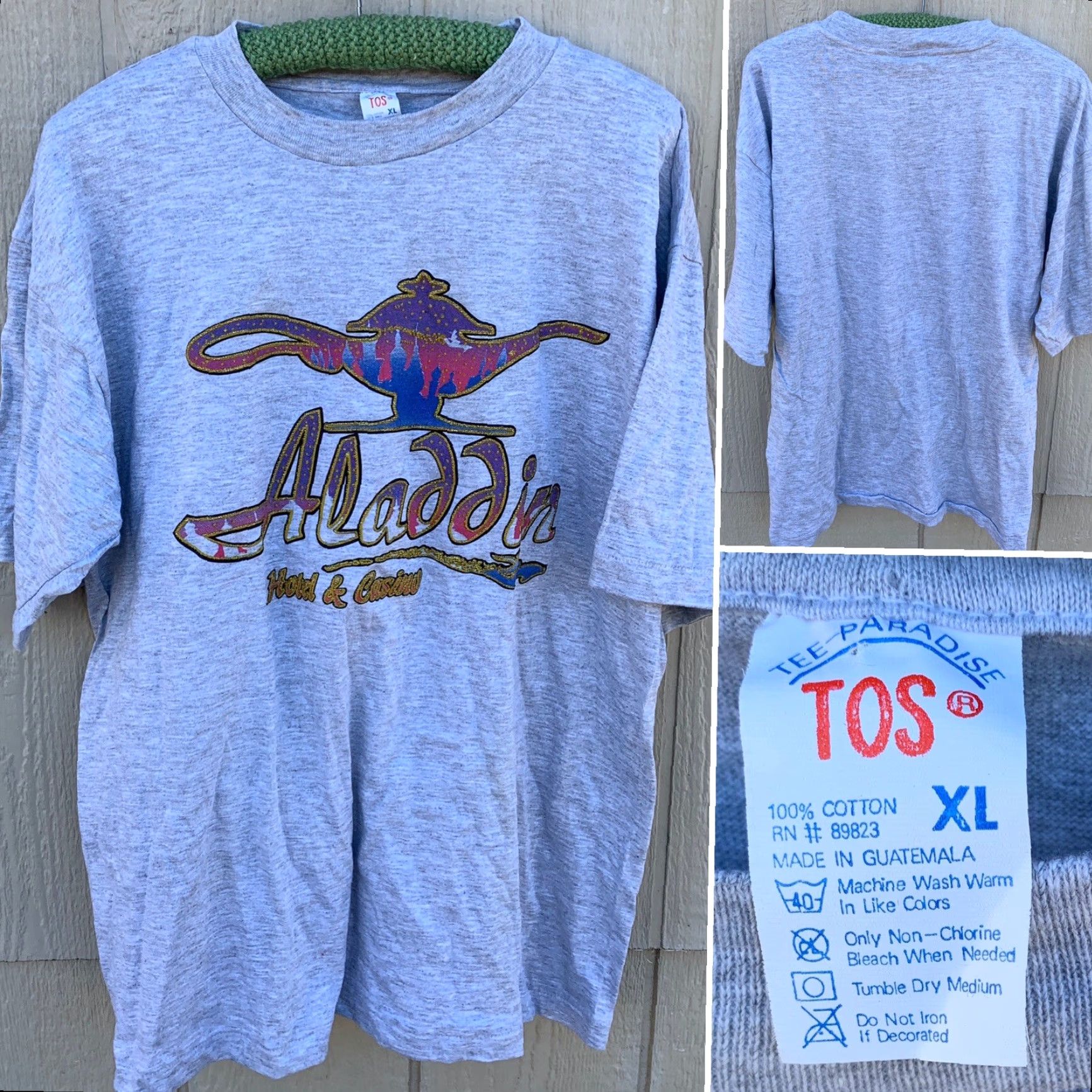 Paradise VINTAGE Tee-Paradise TOS Aladdin Hotel & Casino T-Shirt Single Stitch XL Gray Cotton Men Short Sleeve Crew Neck Graphic 90s souvenir Size US XL / EU 56 / 4 - 7 Thumbnail