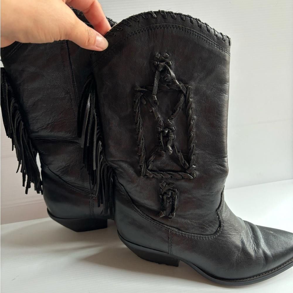 Designer Vintage Zodiac Carson Fringe Leather Cowboy Boots Size US 8 / IT 38 - 4 Thumbnail