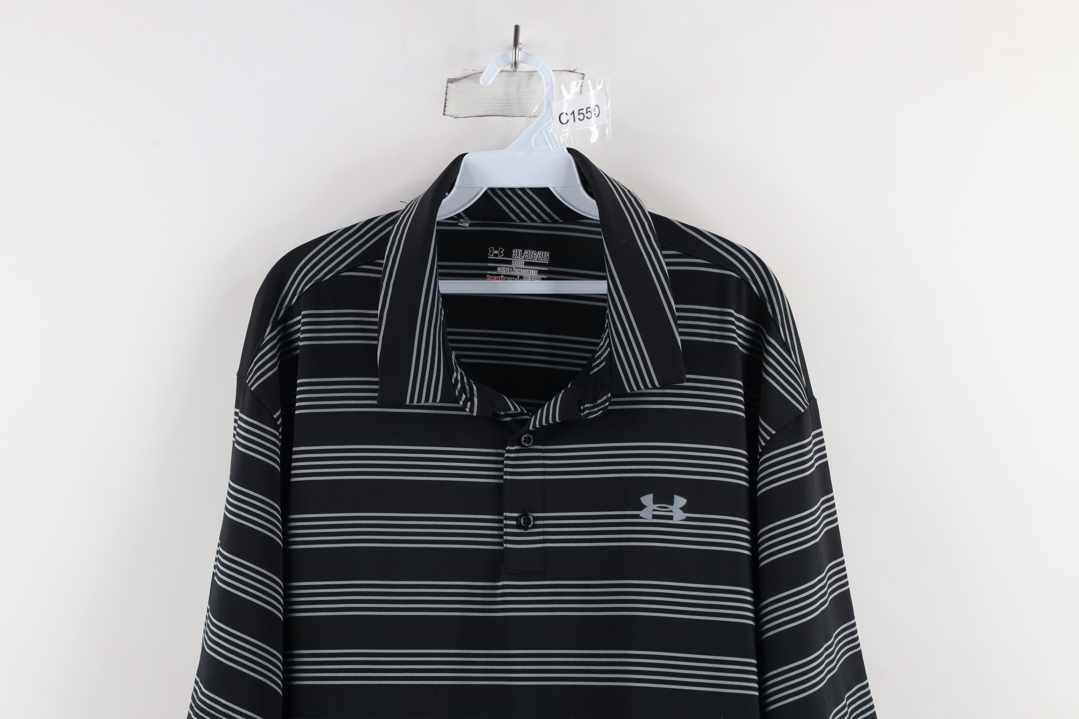 Under Armour × Vintage Under Armour Loose Striped Collared Golf Polo Shirt Black Size US XXL / EU 58 / 5 - 2 Thumbnail