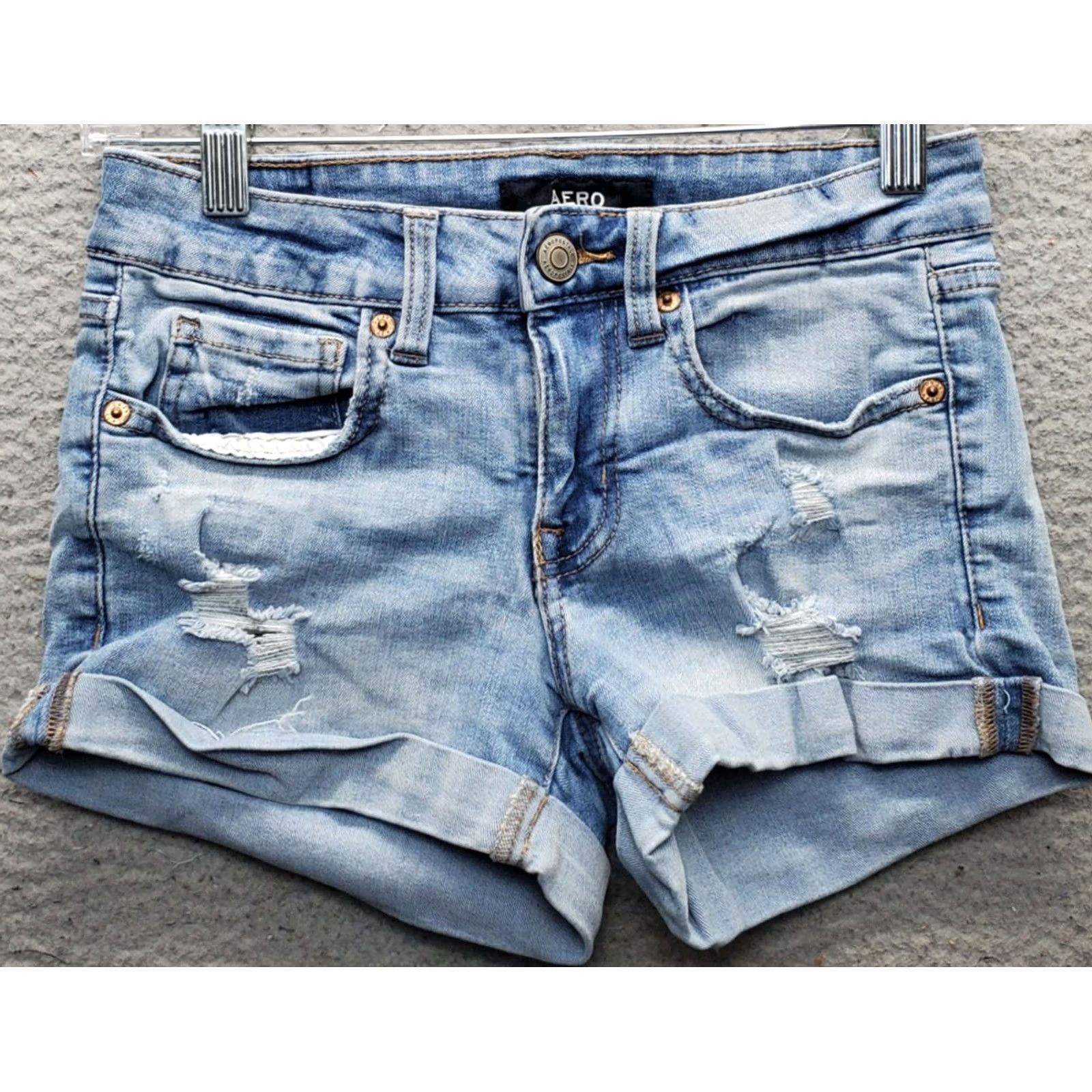 Vintage Aéropostale Shorts Womens 0 Blue Denim Distressed Folded Hem Low Rise 5-Pocket Size 25" / US 0 / IT 36 - 2 Thumbnail
